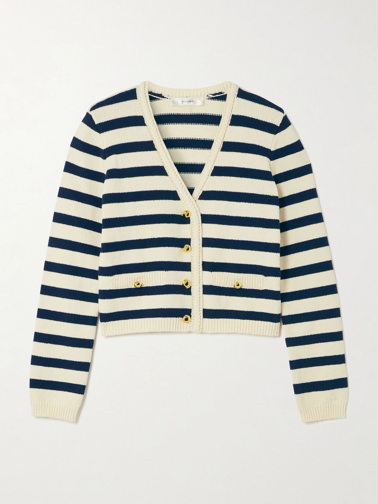 The Harbor striped cotton-blend cardigan Cream - 1