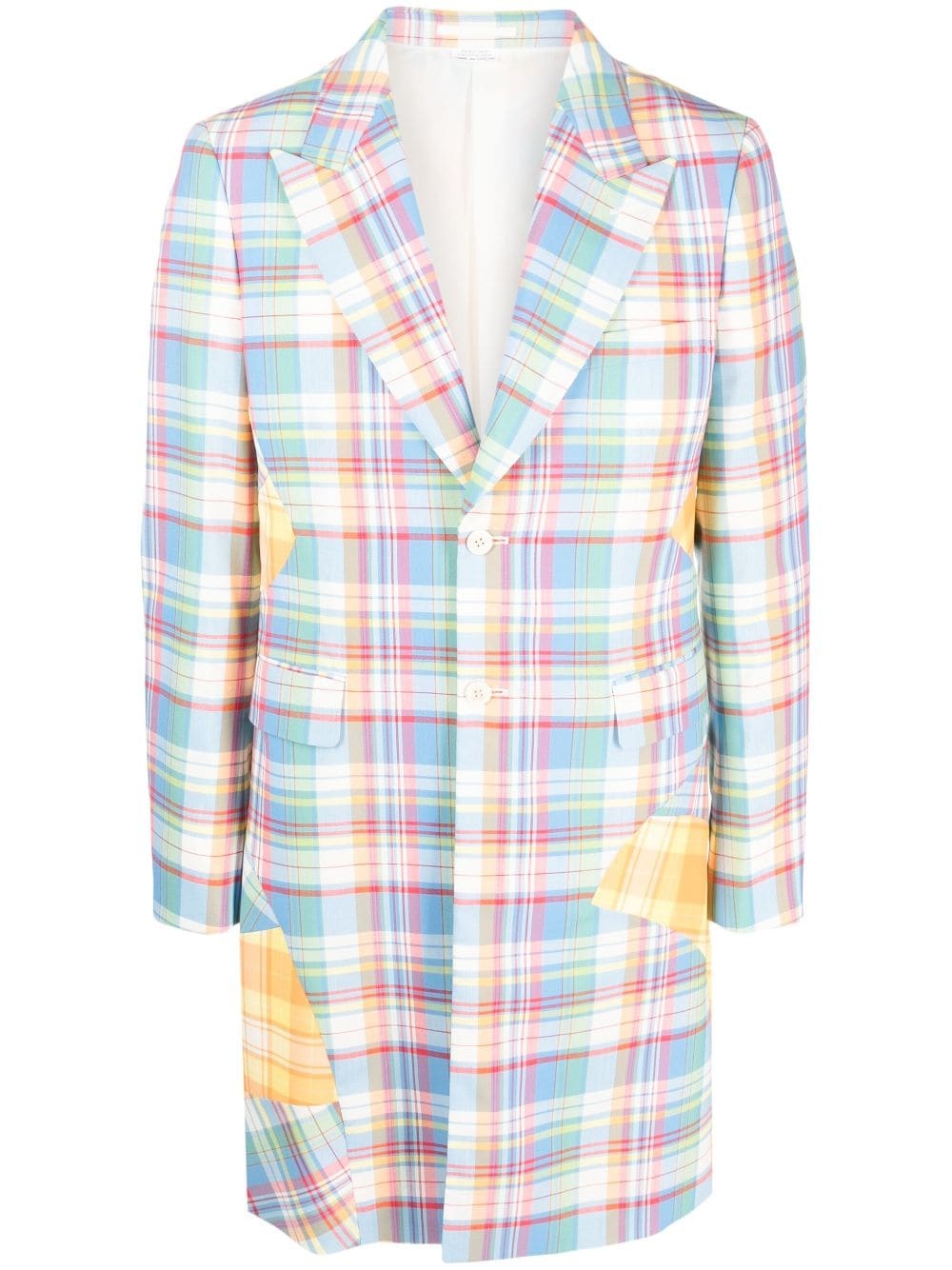 plaid patchwork single-breasted coat - 1