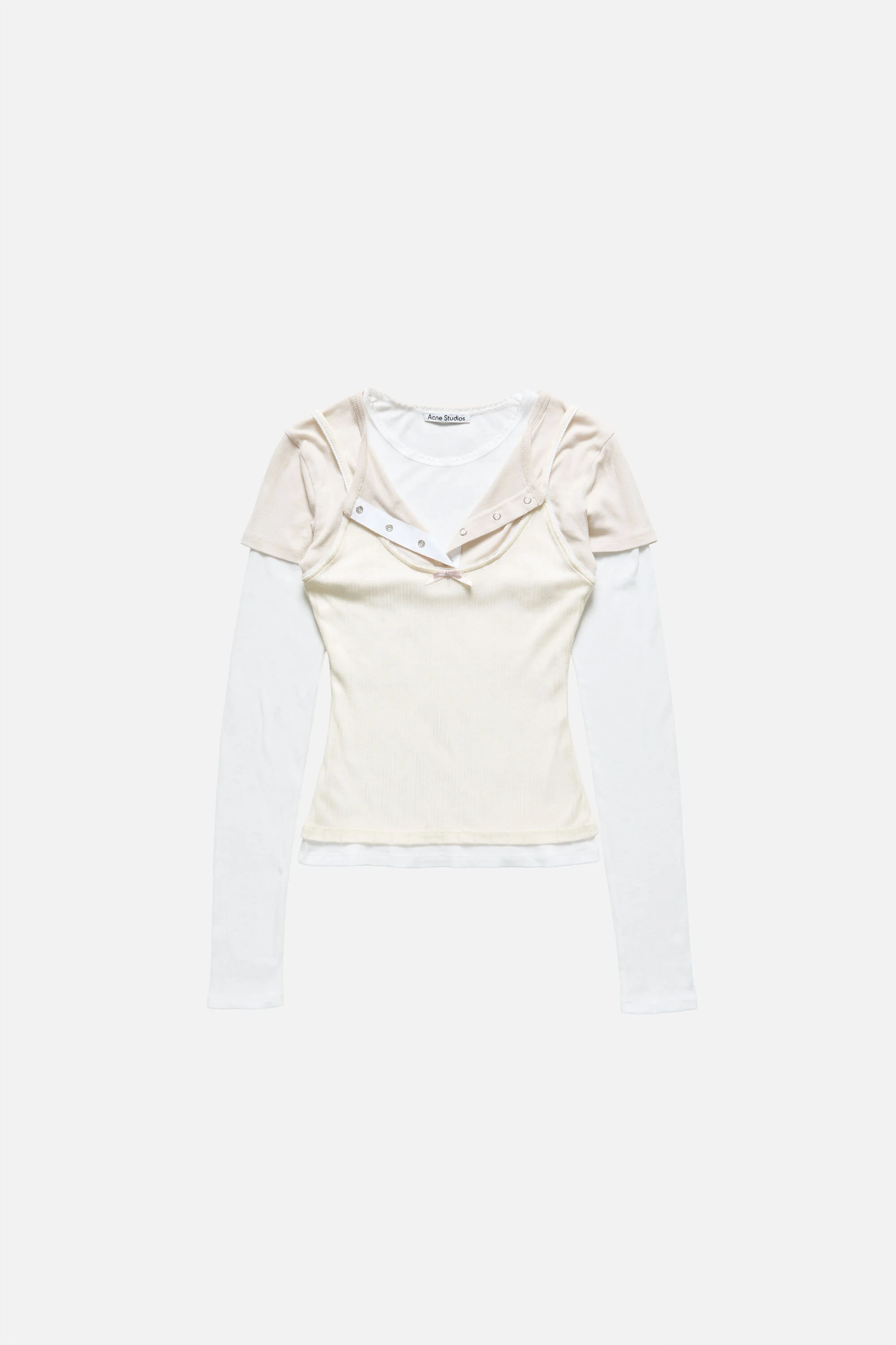 Layered jersey shirt with bow - White/Off White - 1