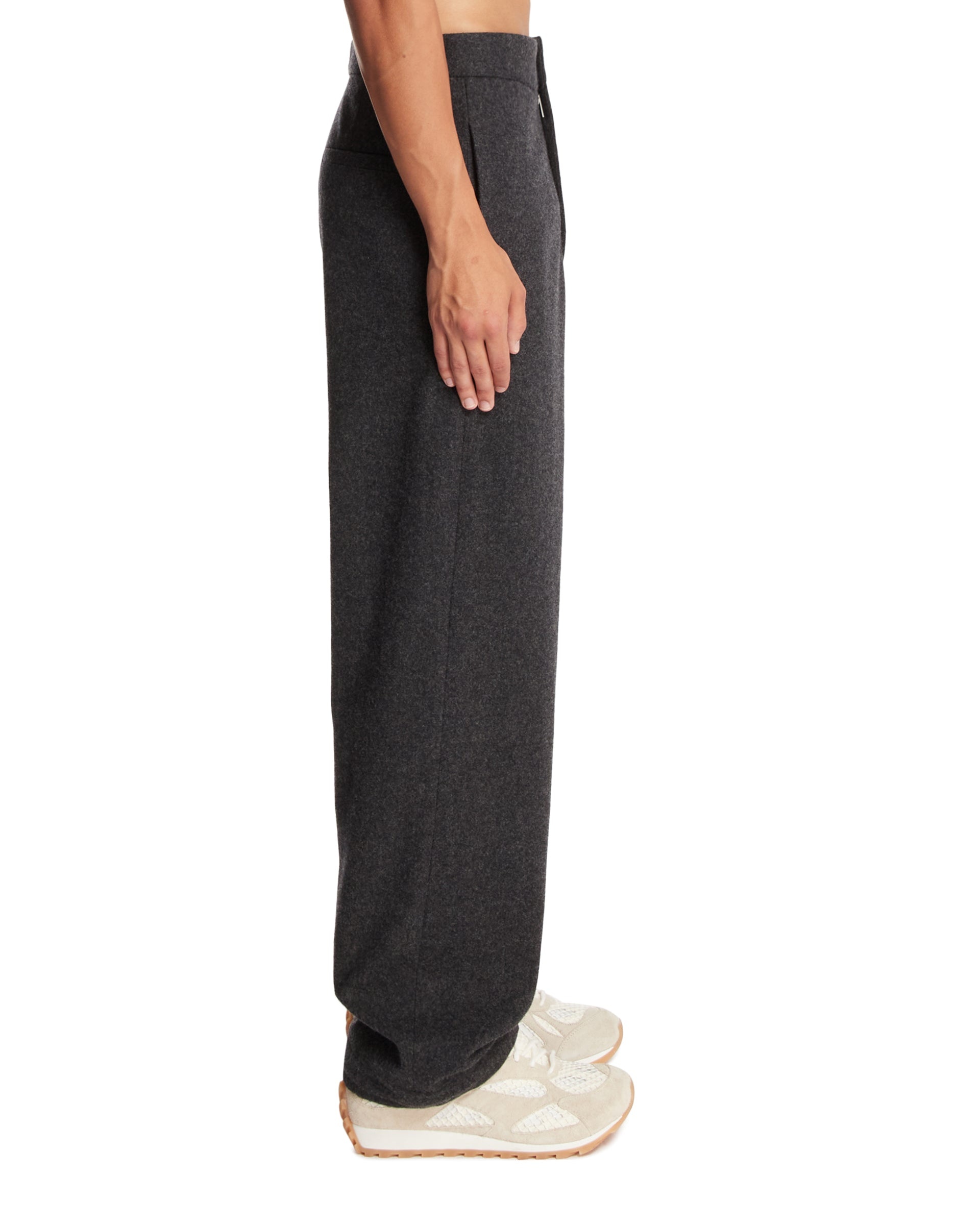 Gray Wool Flannel Tapered Pants - 5