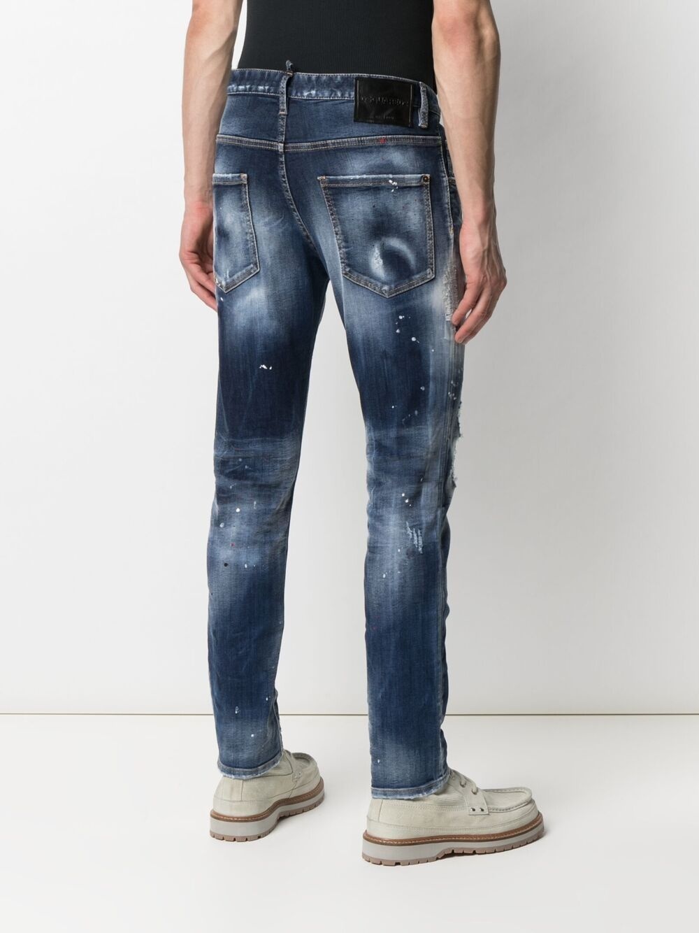 distressed paint splatter jeans - 4