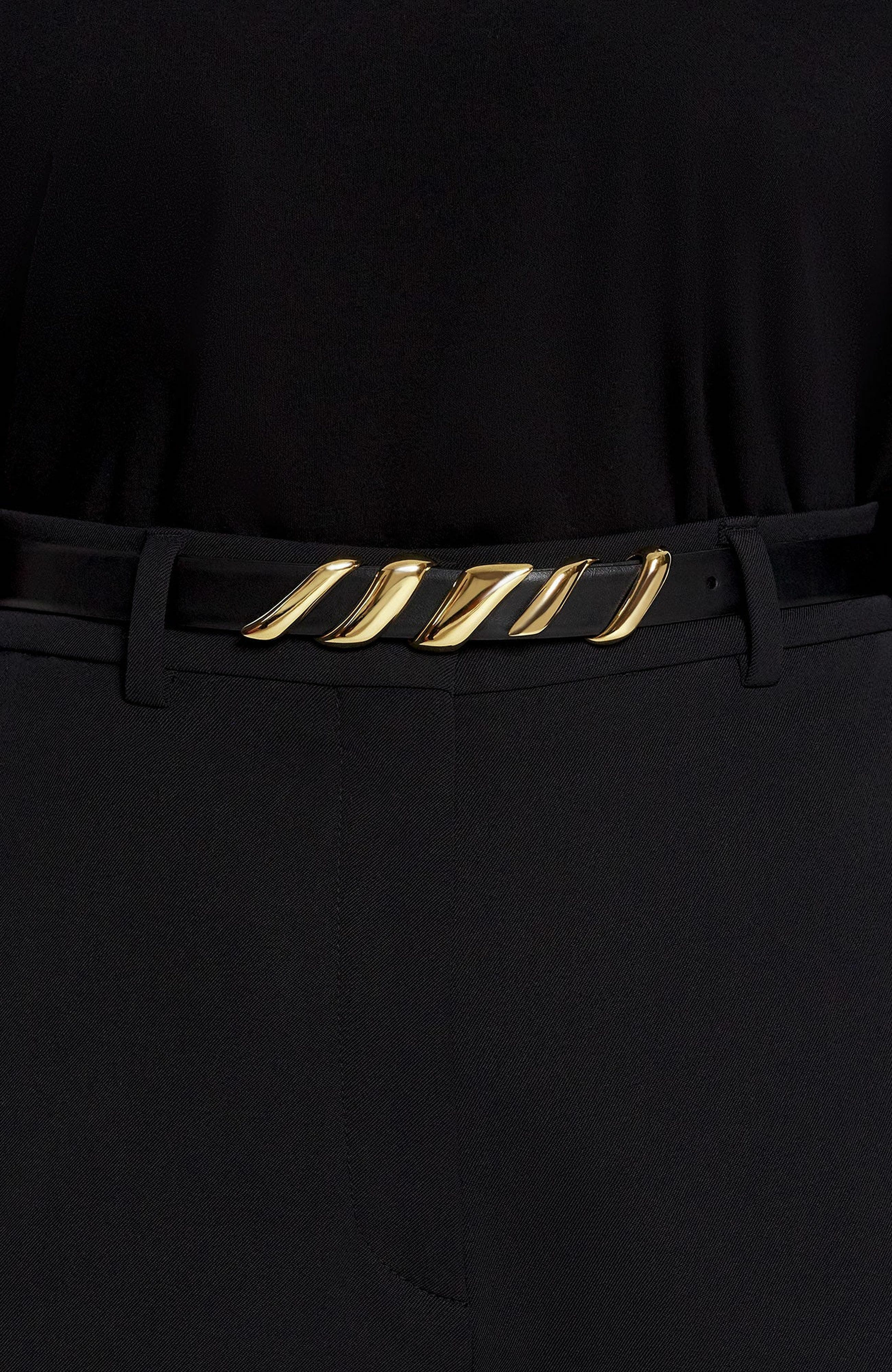 Lanvin Mélodie Ribbon Leather Belt in Black at Nordstrom - 2