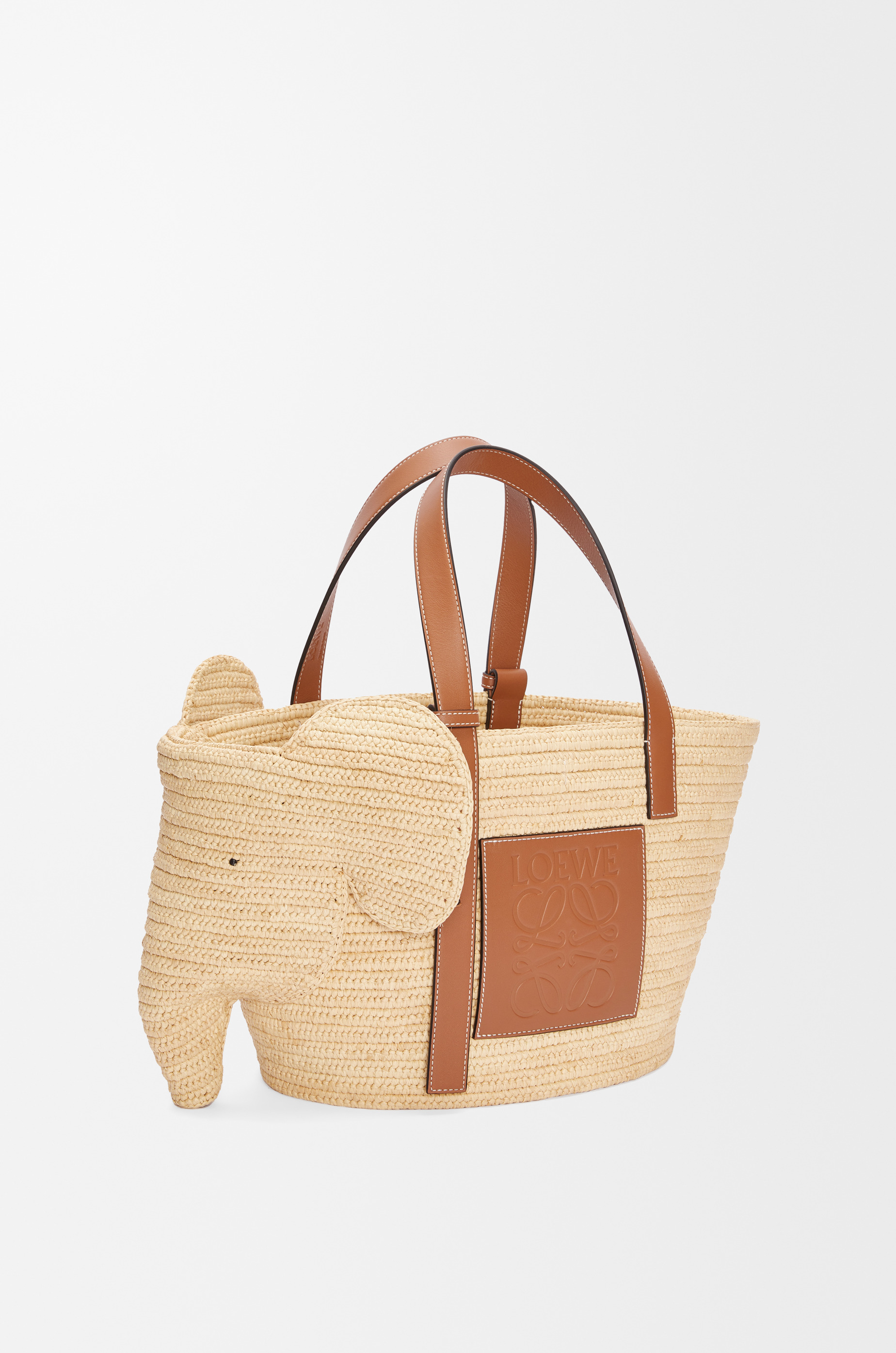 Elephant basket bag in raffia and calfskin - 3