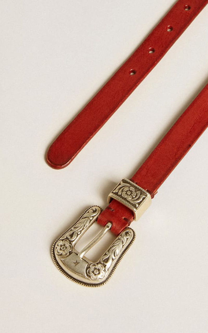 Lace Washed Leather Belt red 3