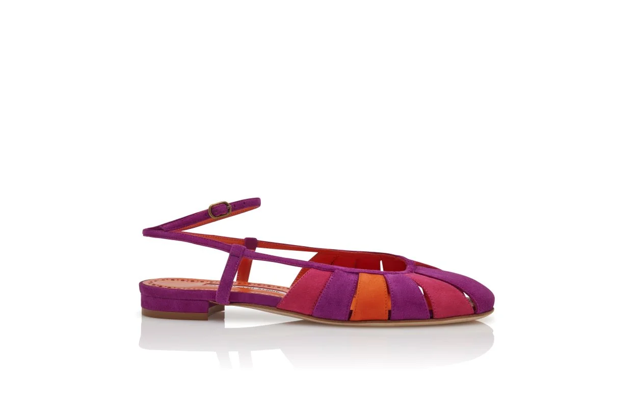 Multicoloured Suede Ankle Strap Flat Pumps - 1