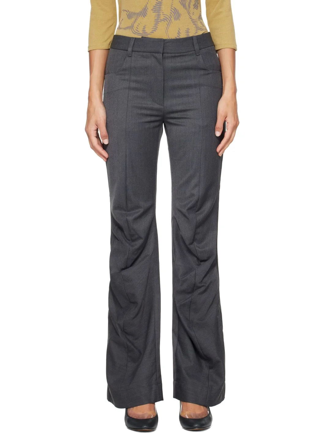 Gray Tailored Bootcut Trousers - 1