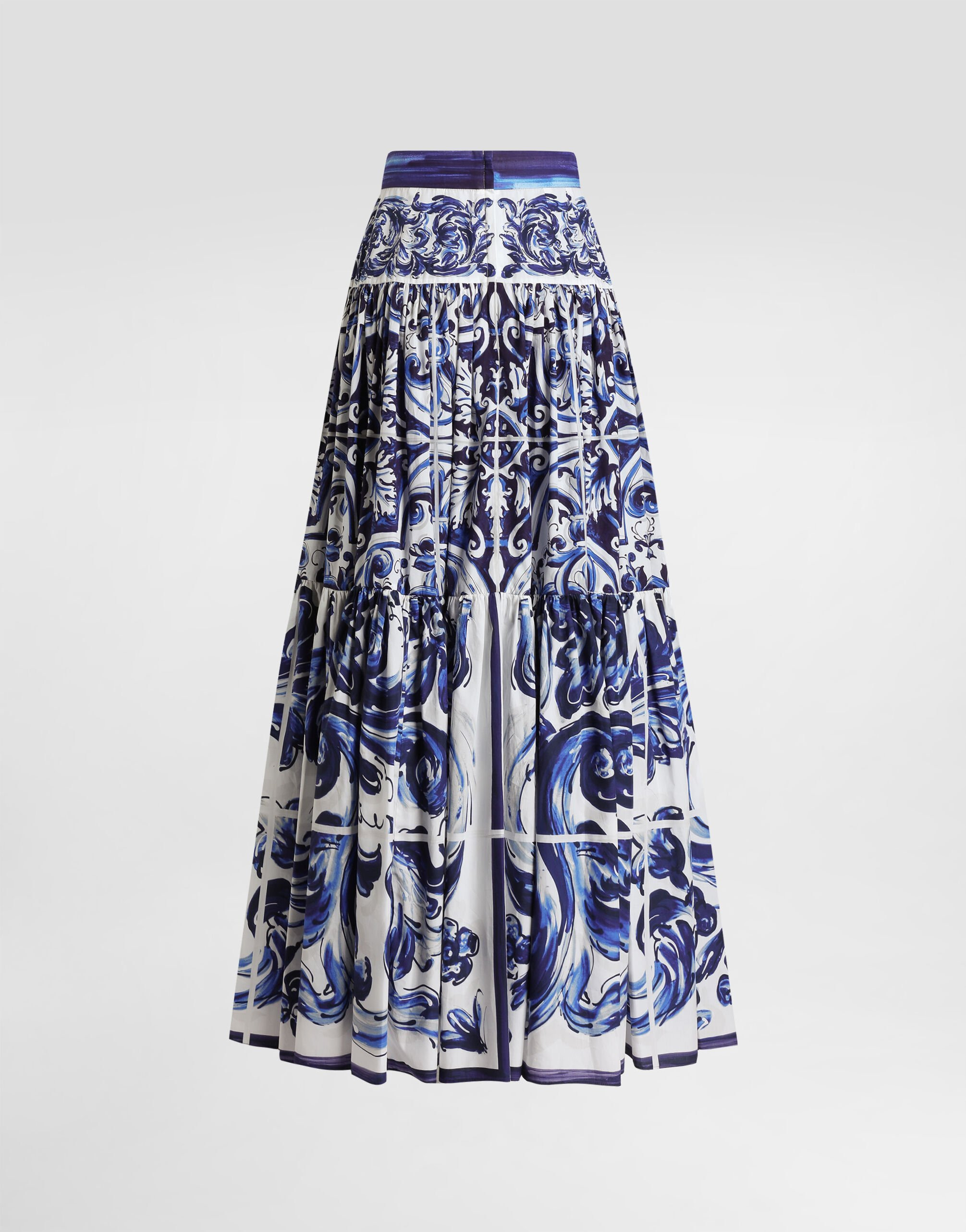 Majolica-print long poplin skirt - 2