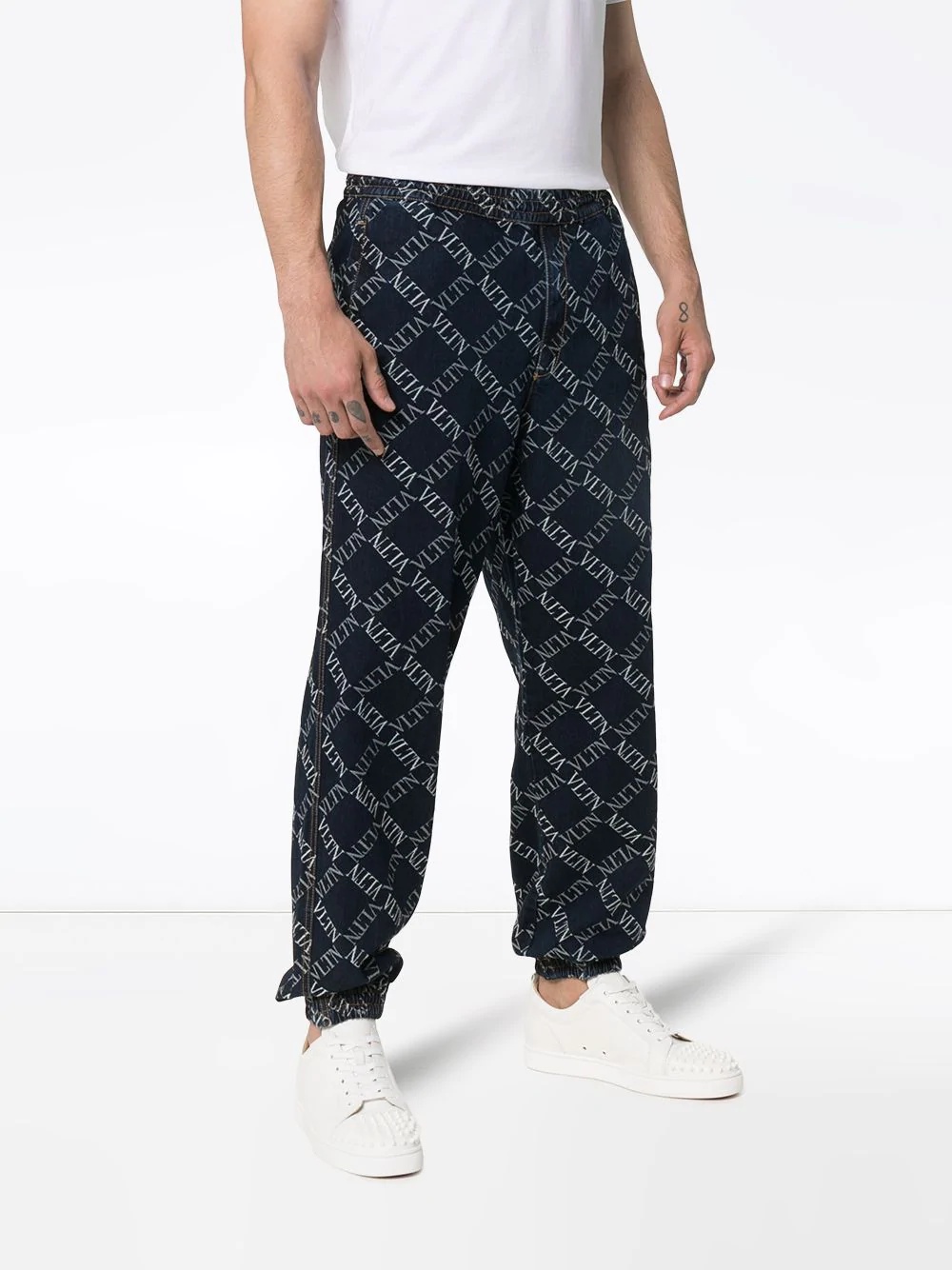 VLTN print denim sweat pants - 3