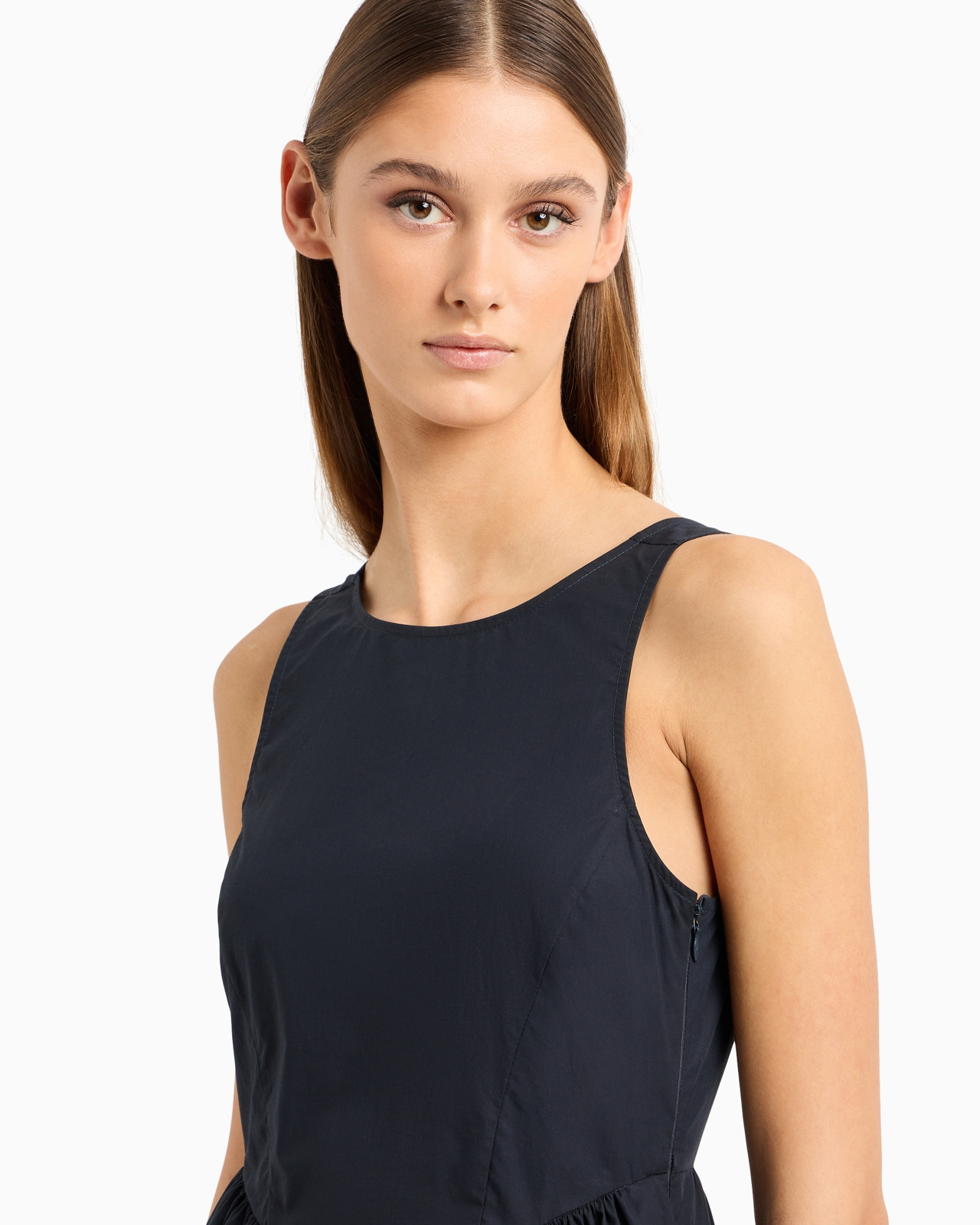 Long, full-skirted poplin dress with gathered waist - 5