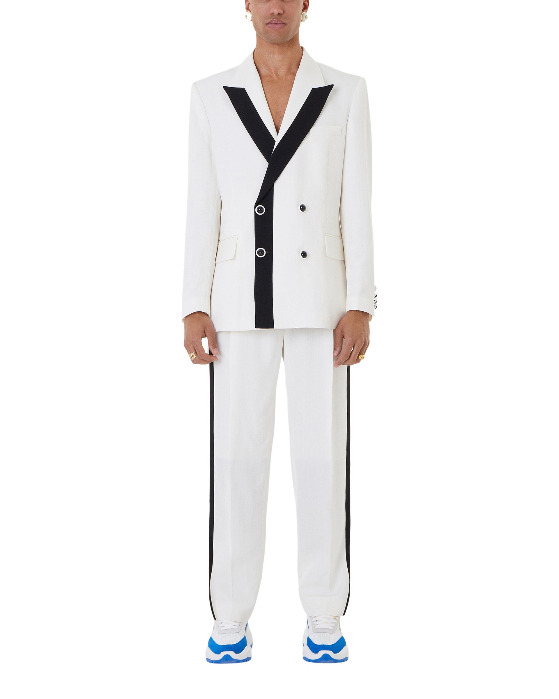 Off White Contrast Lapel Double Breasted Blazer - 3