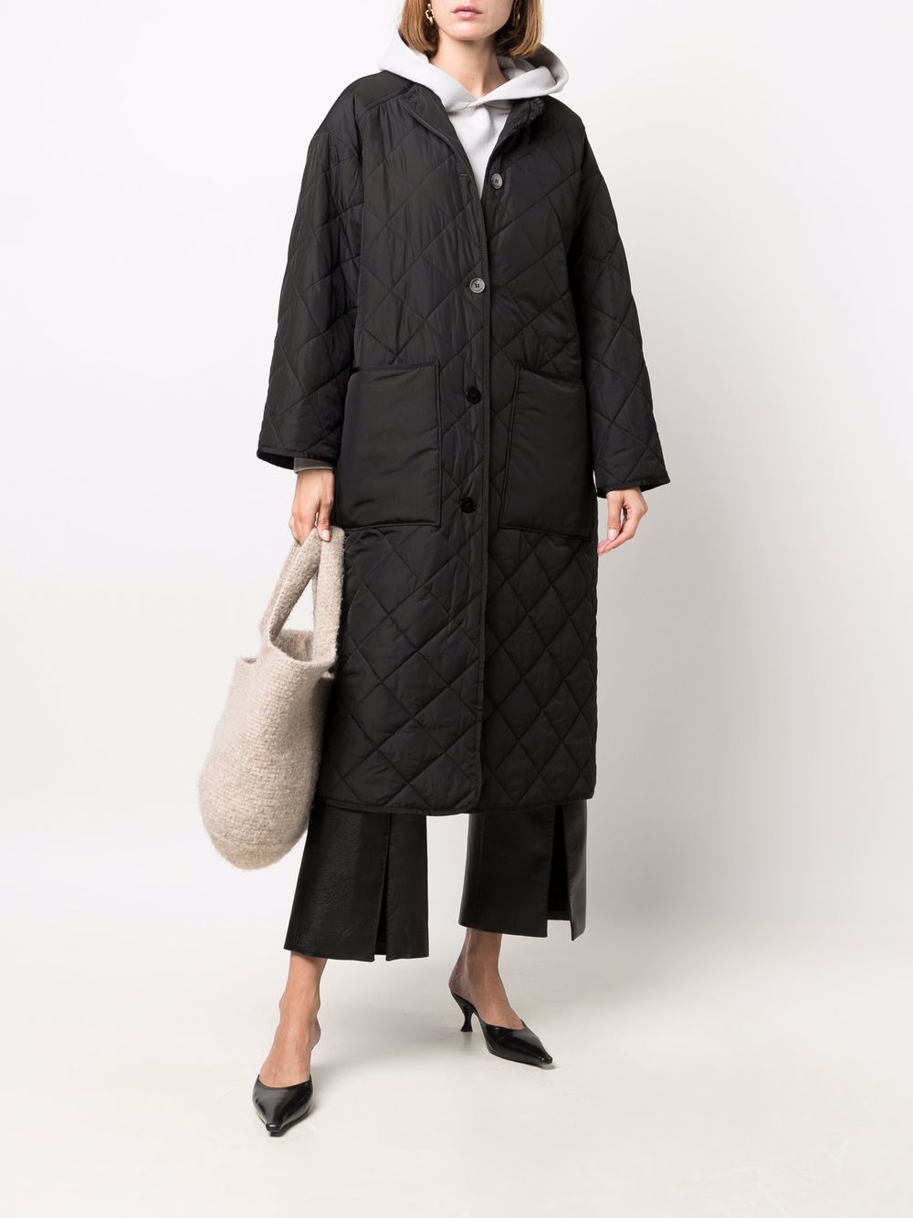 quilted single-breasted oversize coat - 2