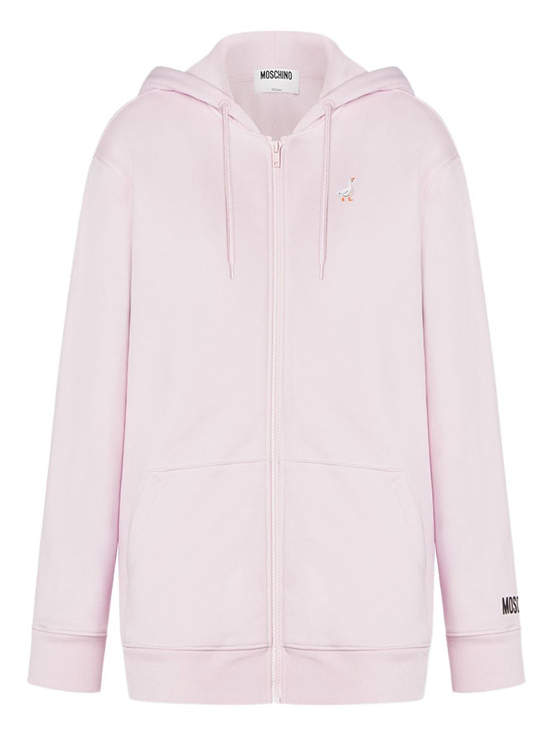 goose-embroidered zip-up hoodie 1