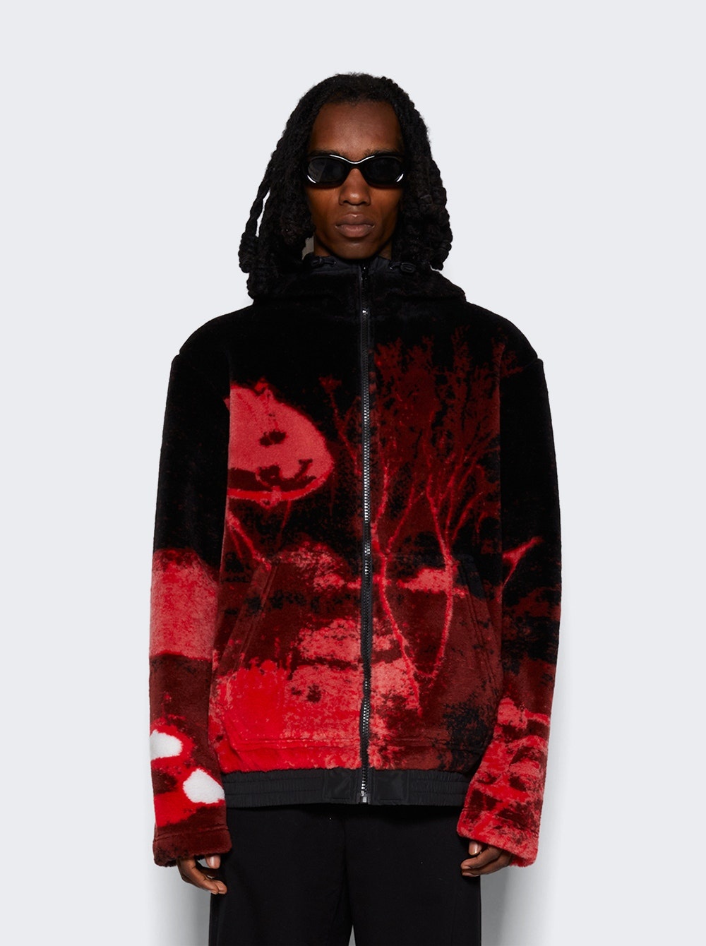 S-MONTY Teddy-Fleece Hoodie Black and Red - 3