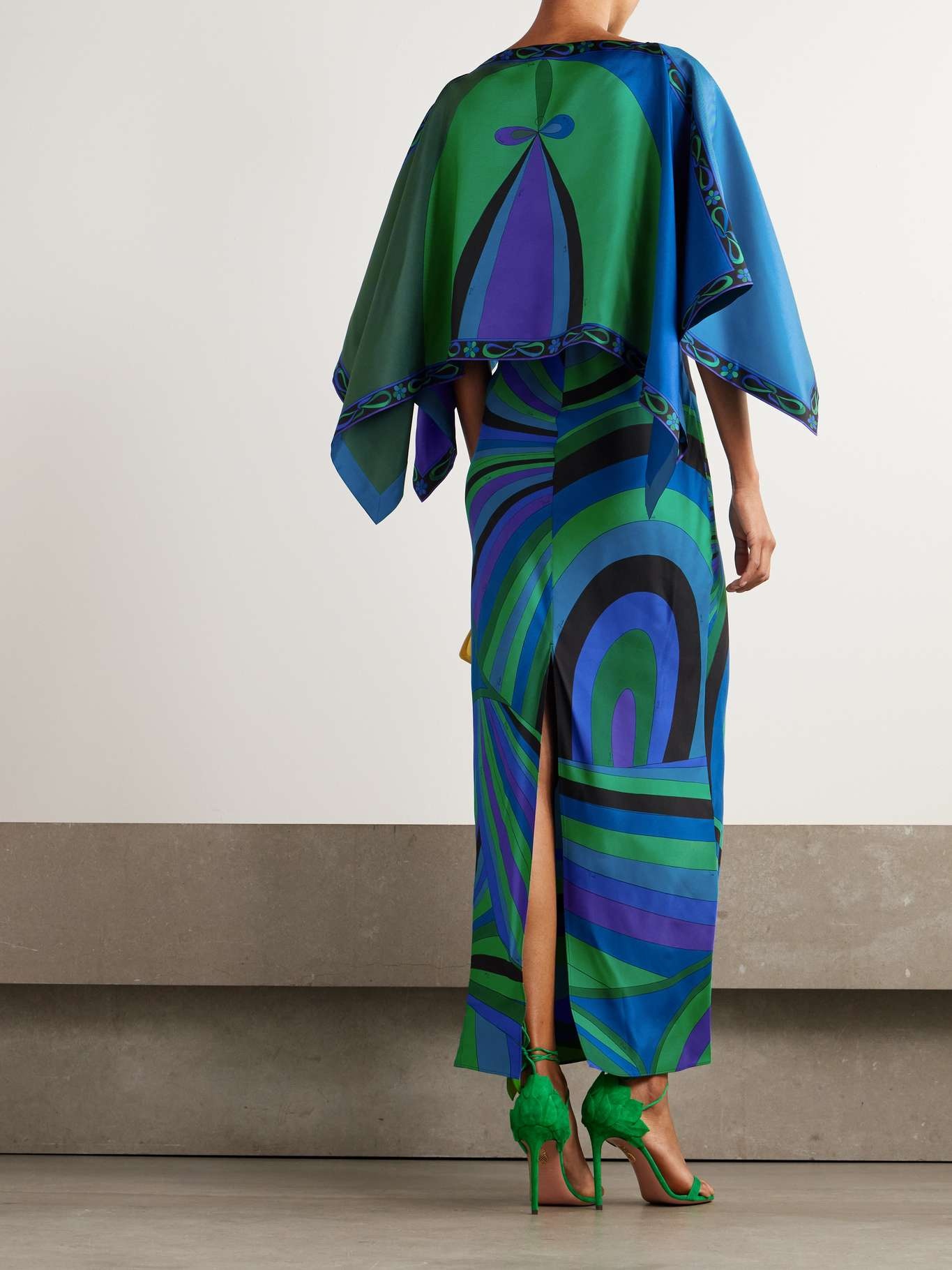 Layered printed silk-twill maxi dress Blue - 3