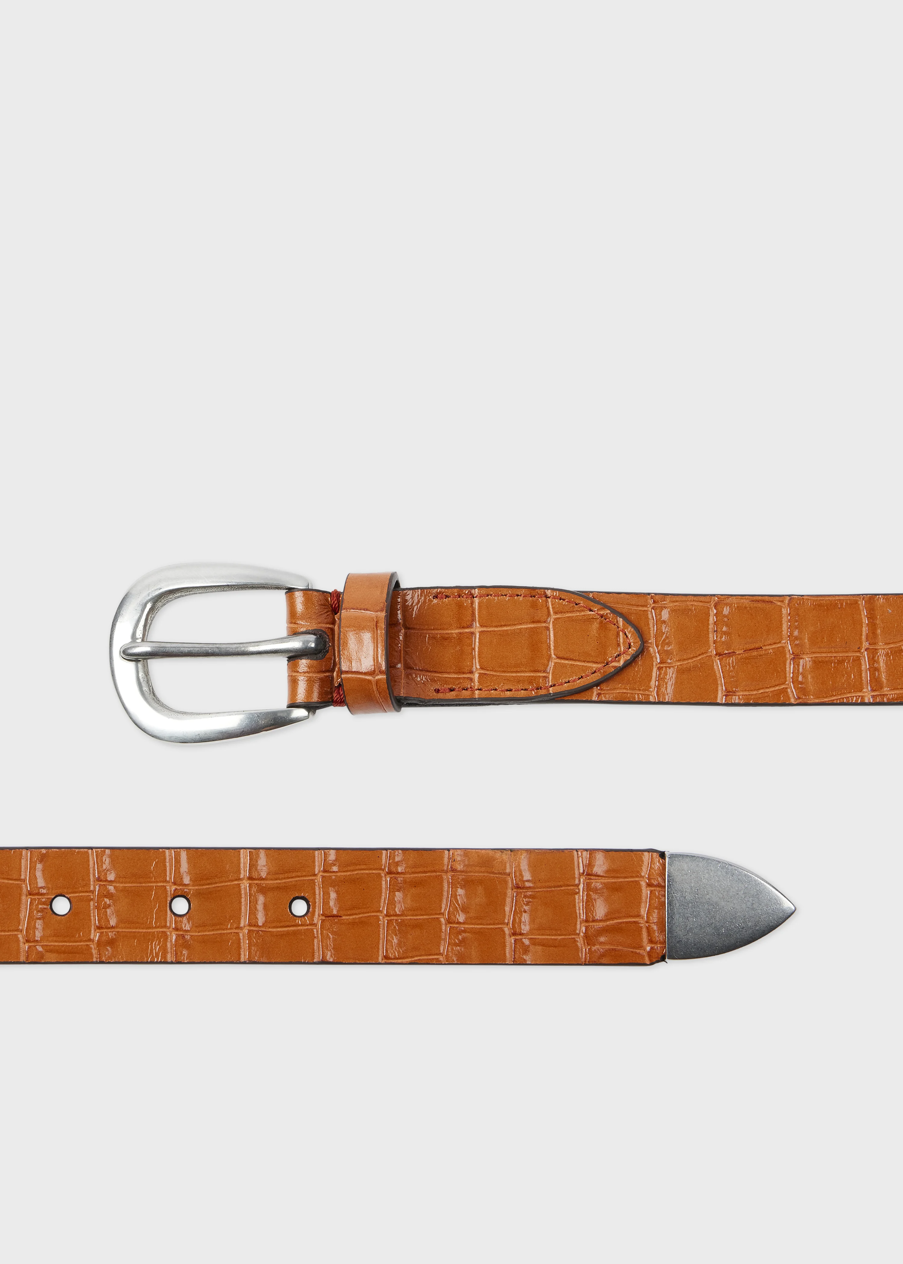 Orange Croc-Emboss Leather Belt - 1