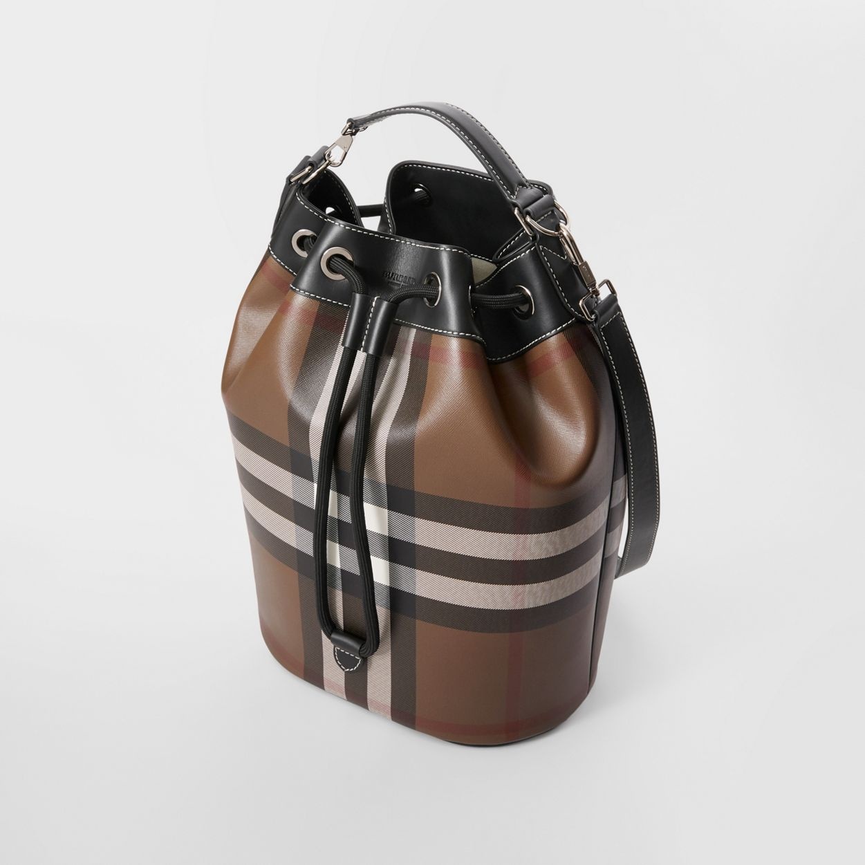 Check Print Leather Drawcord Tote - 3