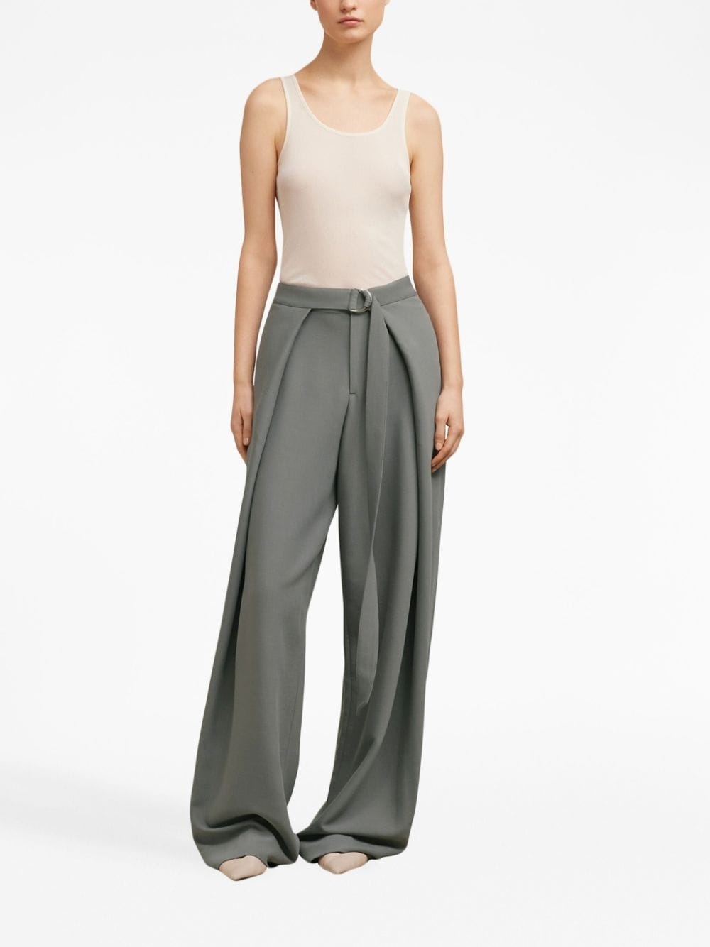 layered wide-leg belted trousers - 2