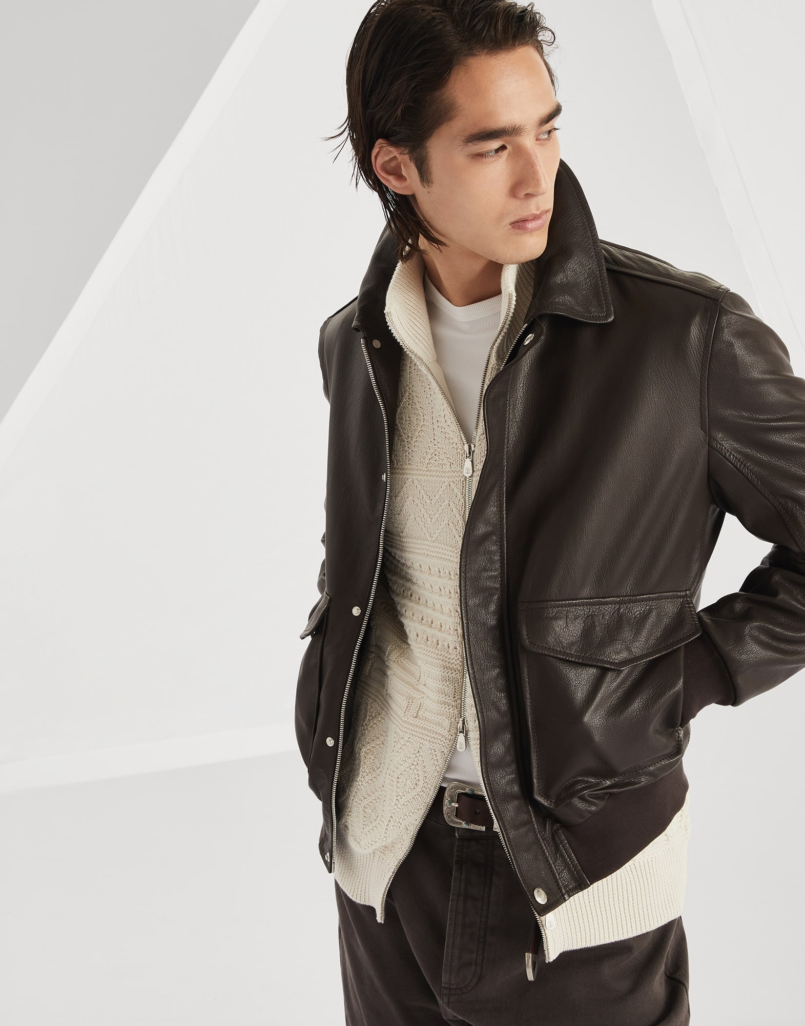 Grained leather aviator jacket - 4