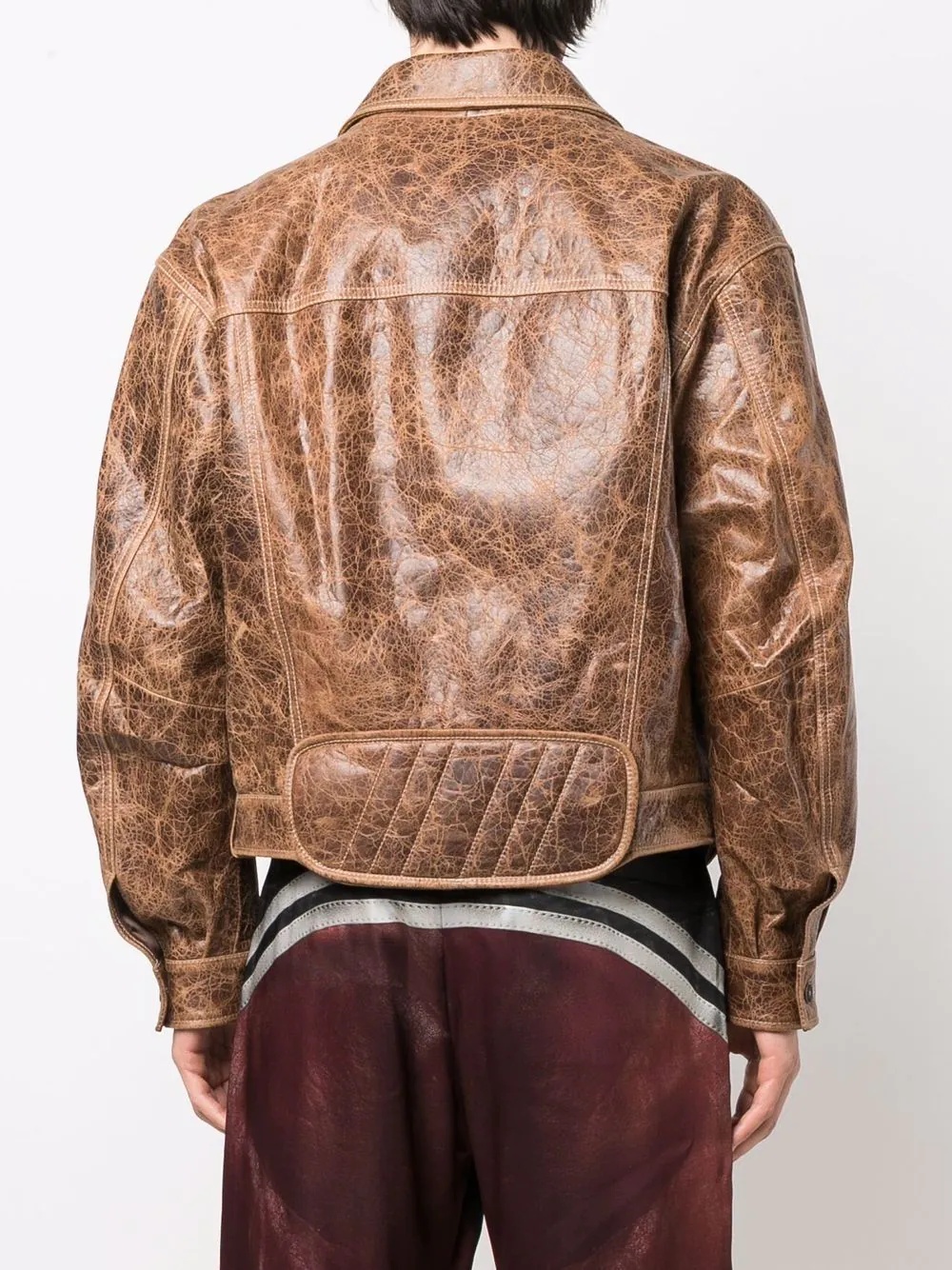 vintage-look leather bomber jacket - 4