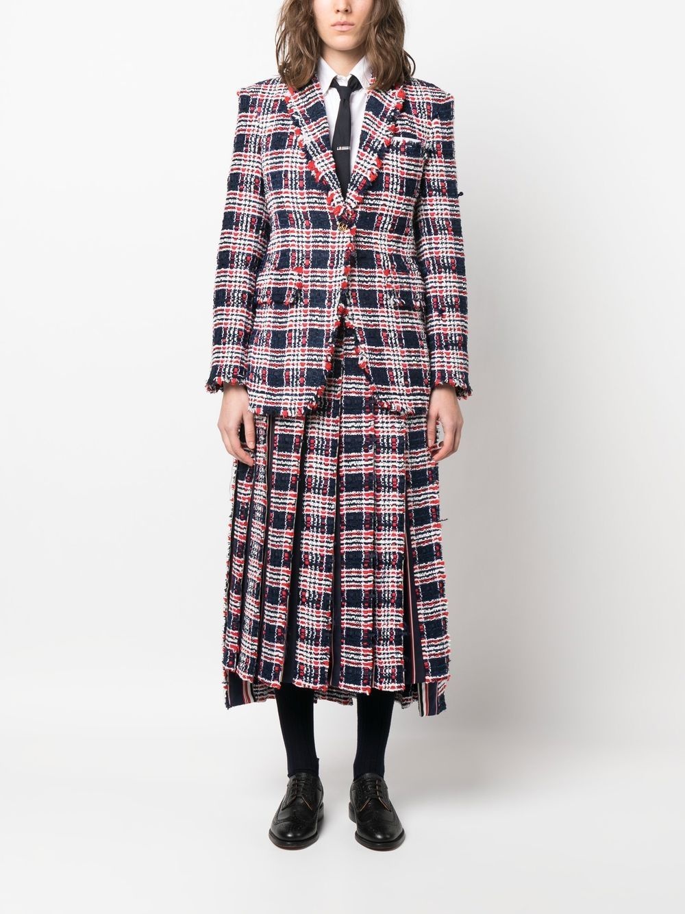 frayed single-breasted tweed blazer - 2