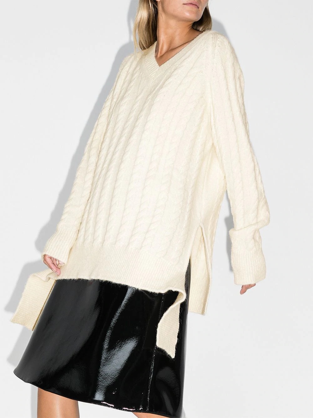 draped cable-knit jumper - 2