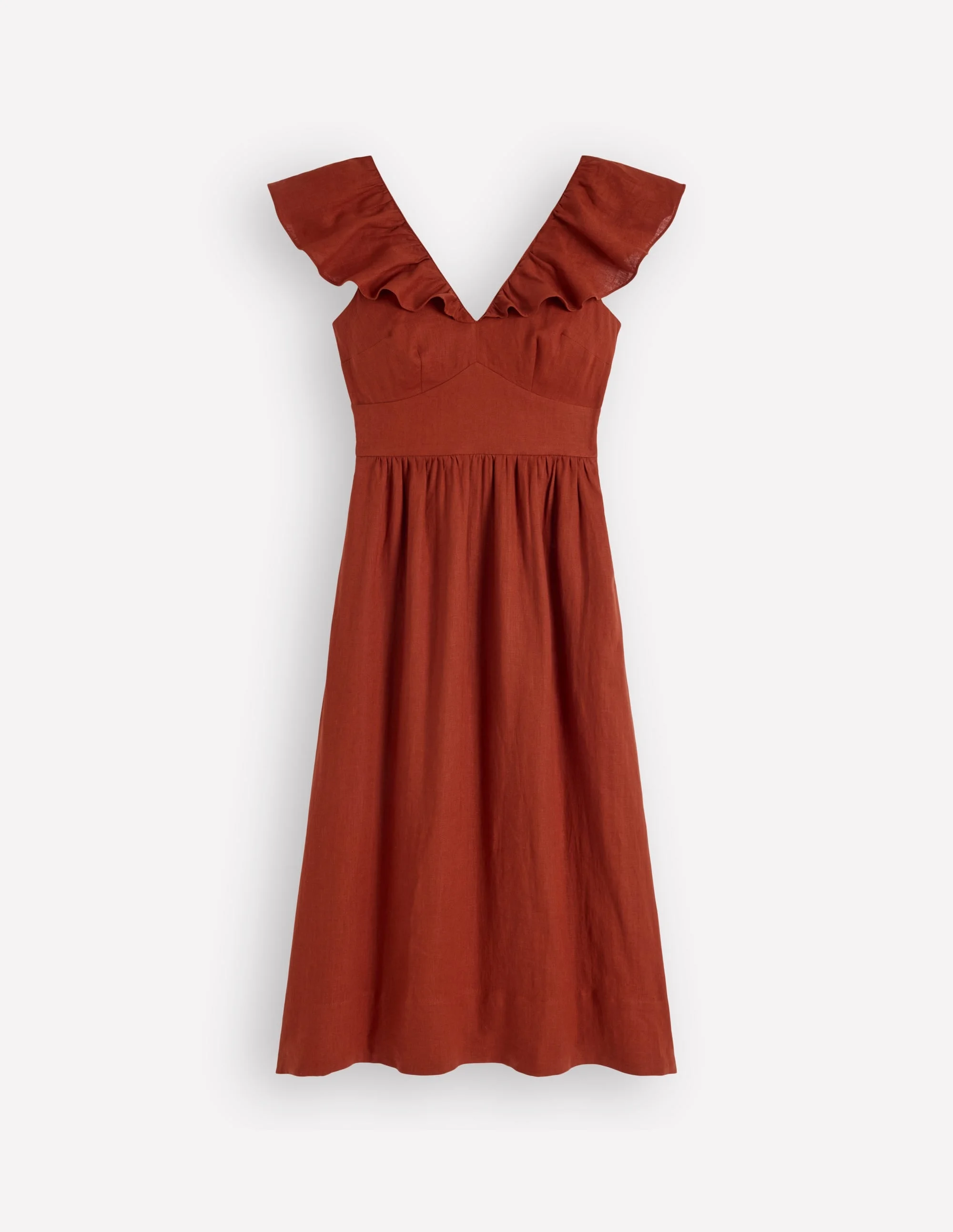 Mega Ruffle Linen Dress-Burnt Henna - 1