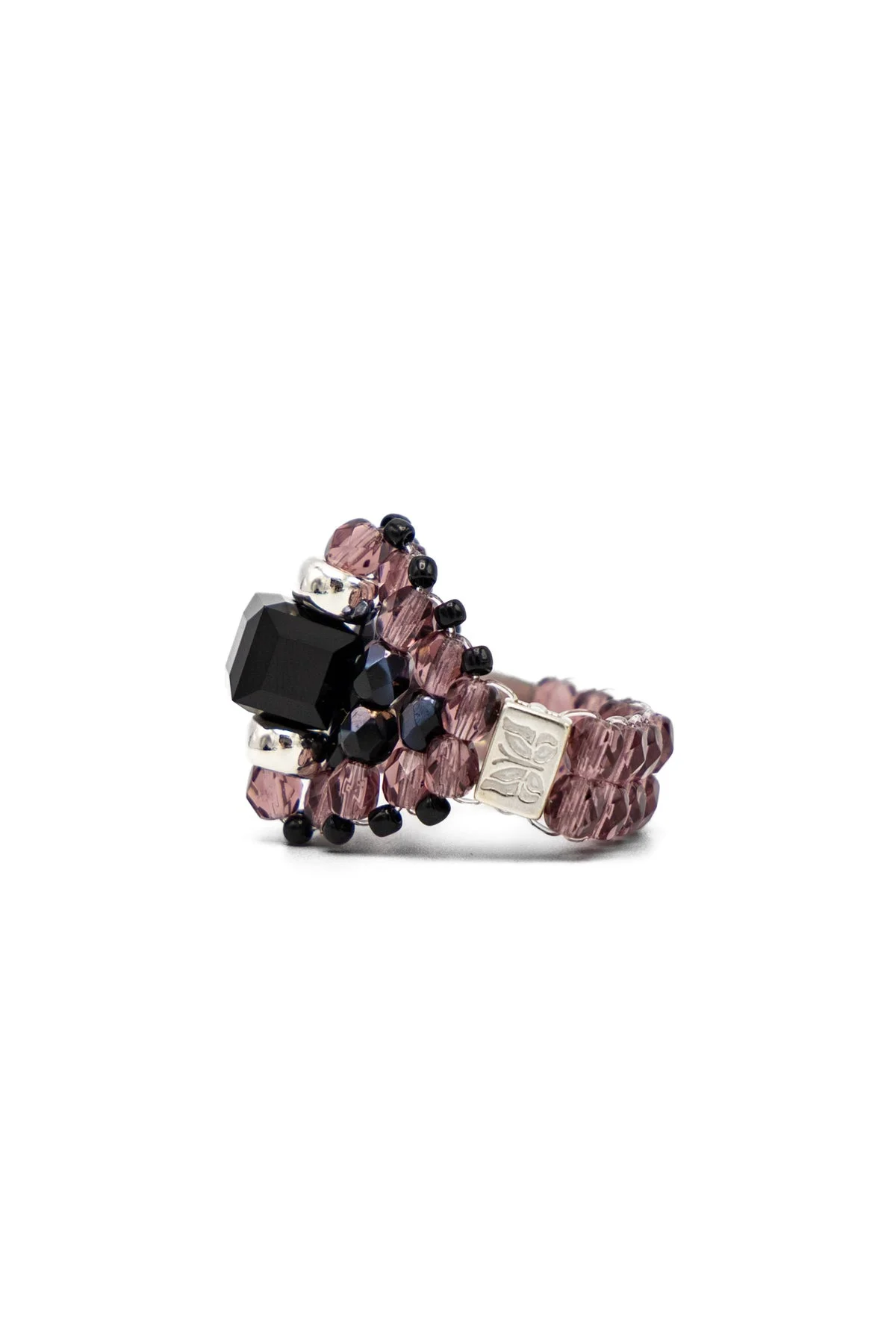 NEEDLES x Tie A Knot Square Crystal Beads Ring - Black x Purple - 1
