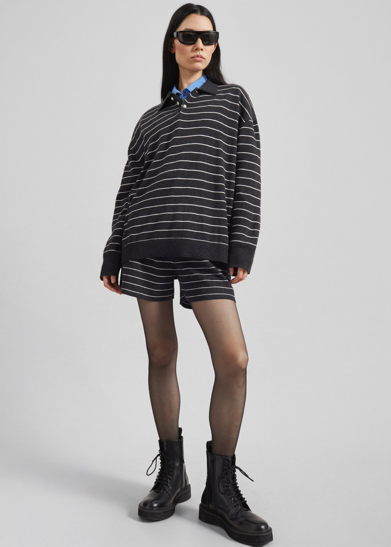 Nolma Knit Polo Sweater - Grey/White Stripe 5