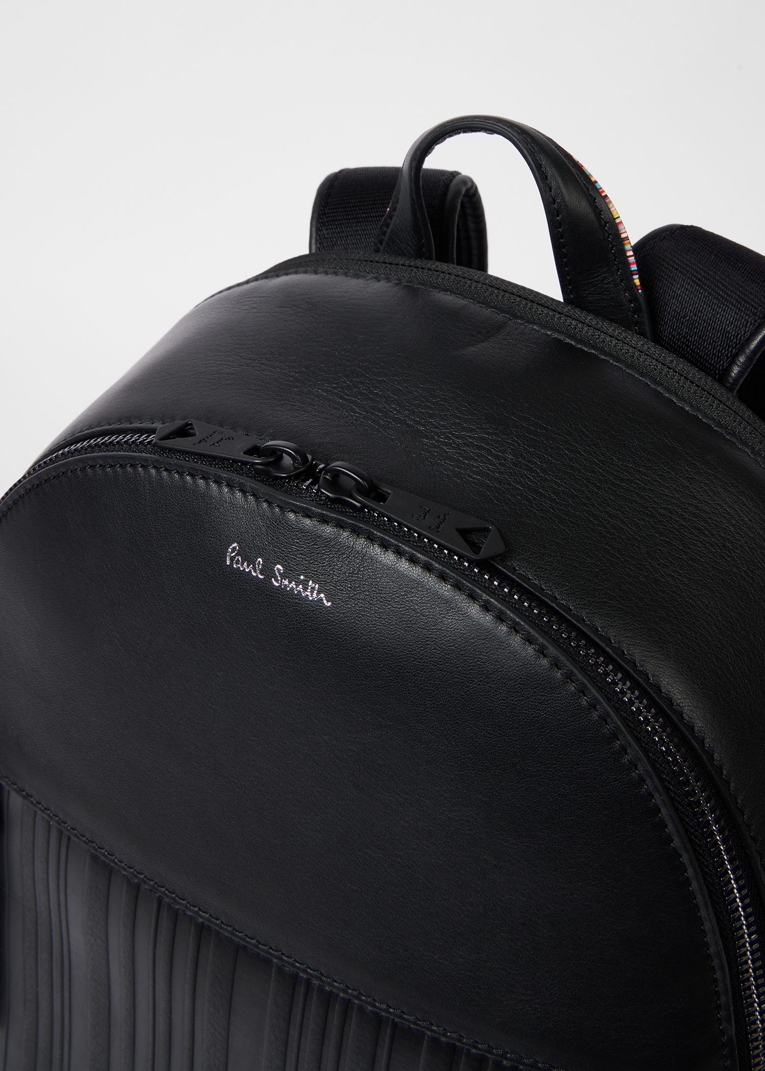 Black Textured Stripe Leather Backpack - 3