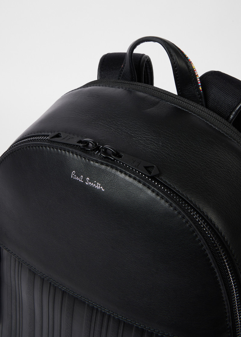 Black Textured Stripe Leather Backpack 3