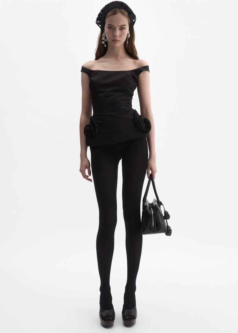 MAGDA BUTRYM Floral-appliqué cotton and silk top in black outlook