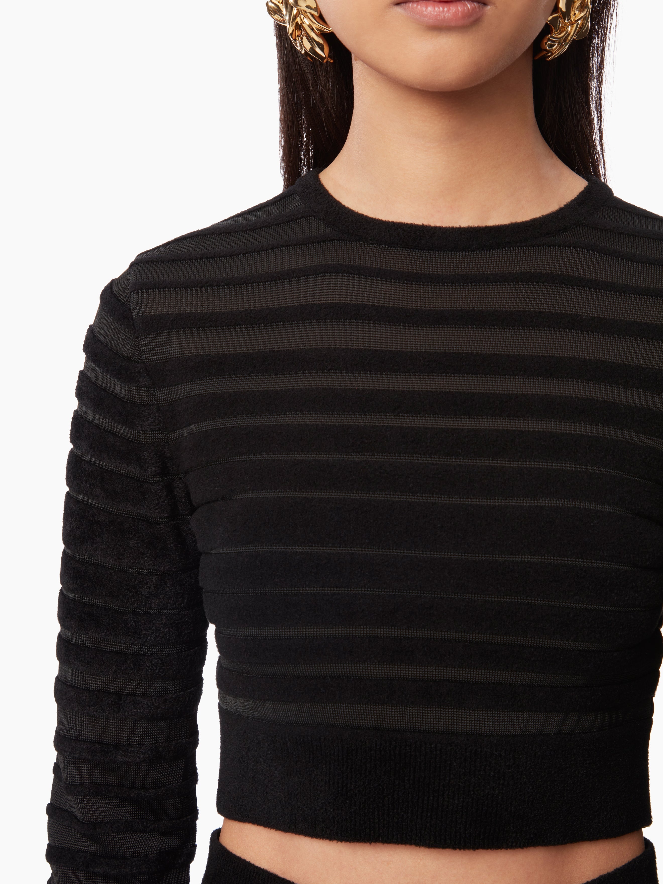 CROPPED TOP WITH TONAL STRIPE - 3