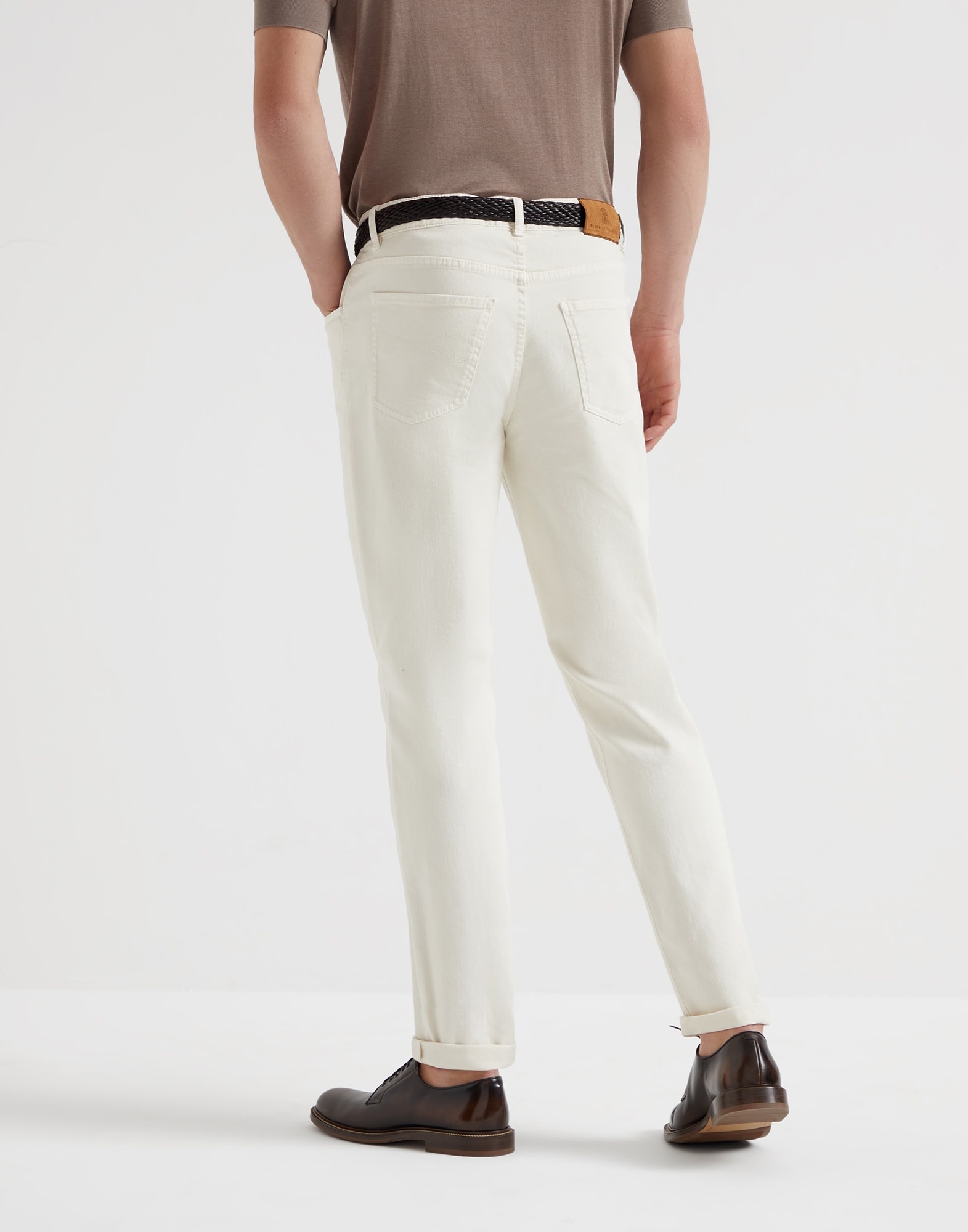 Garment-dyed comfort lightweight denim traditional fit five-pocket trousers - 2