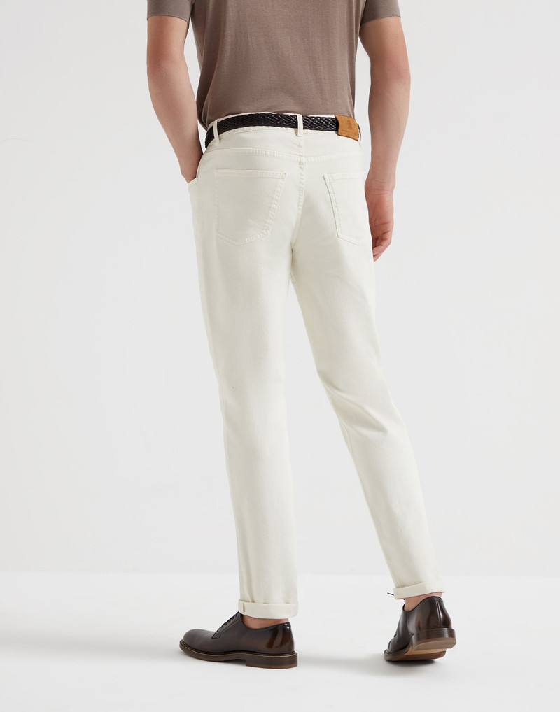 Brunello Cucinelli Garment-dyed comfort lightweight denim traditional fit five-pocket trousers outlook