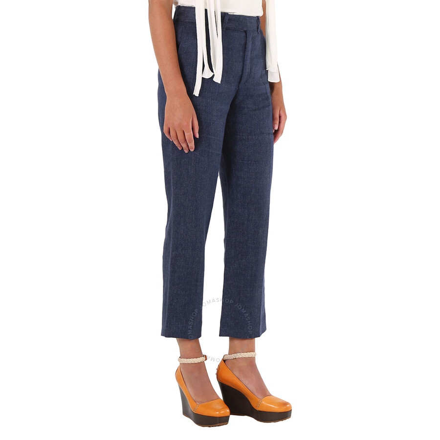 Chloe Ladies Deep Ocean Cropped Tailored Linen Pants - 3
