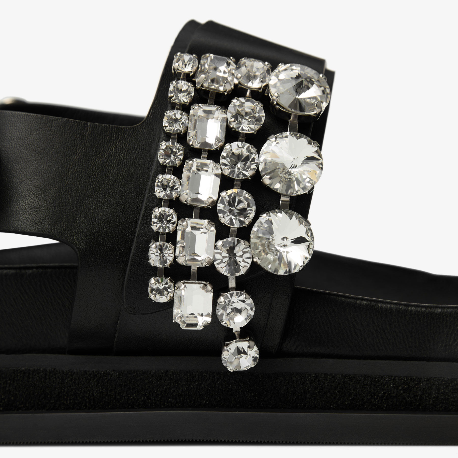 Verity Sandal Flat
Black Leather Crystal Flat Sandals - 4