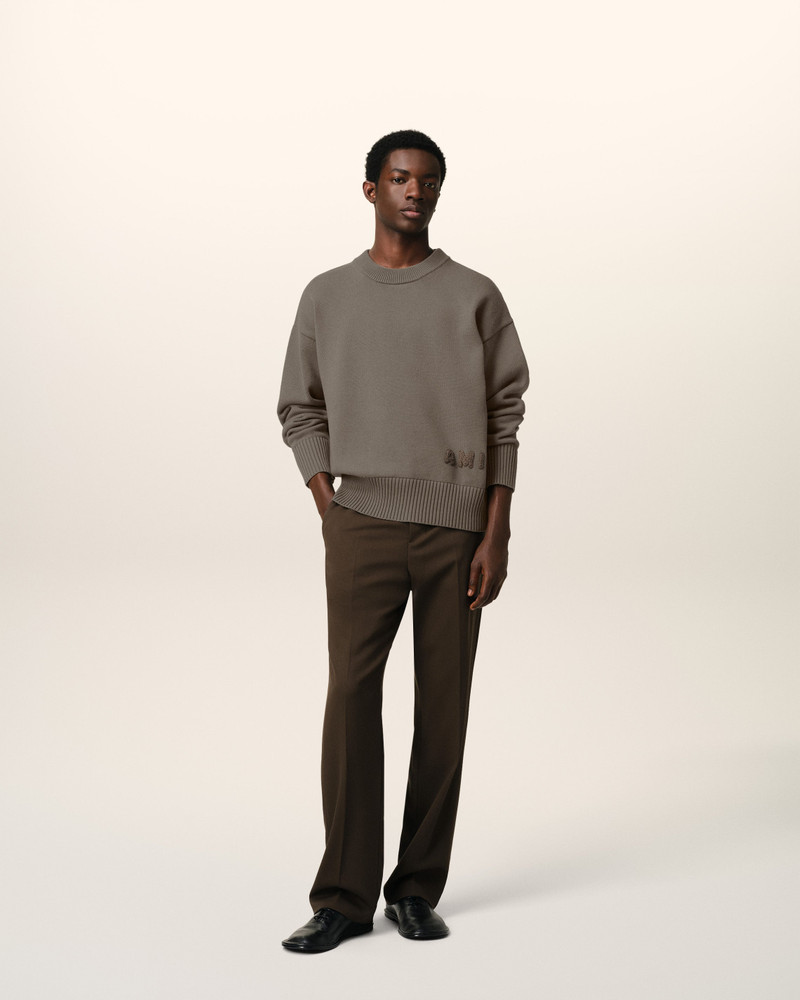 AMI Paris BEIGE COTTON AMI EMBROIDERED CREWNECK SWEATER outlook