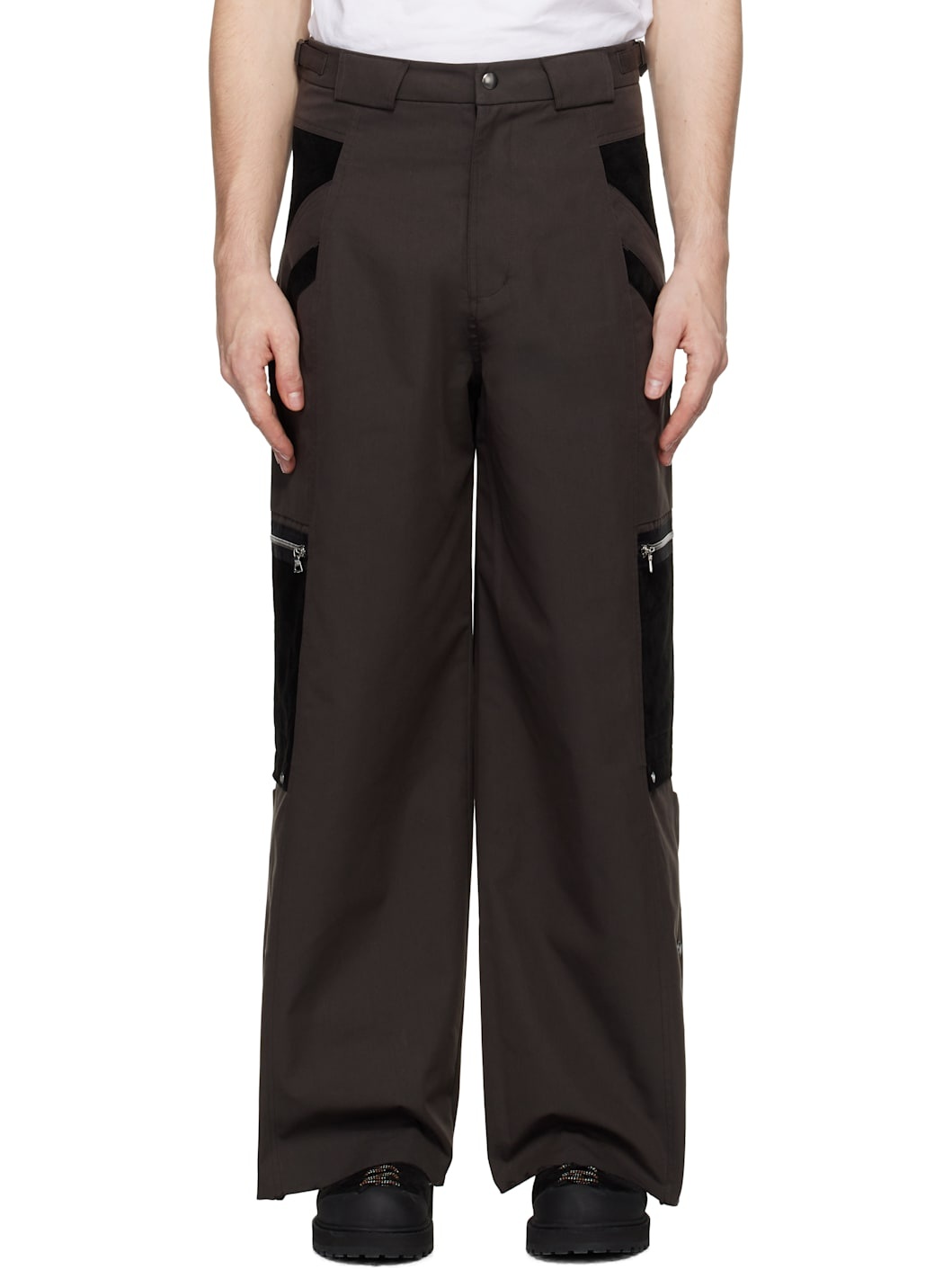 Brown Snapped Hem Cargo Pants - 1