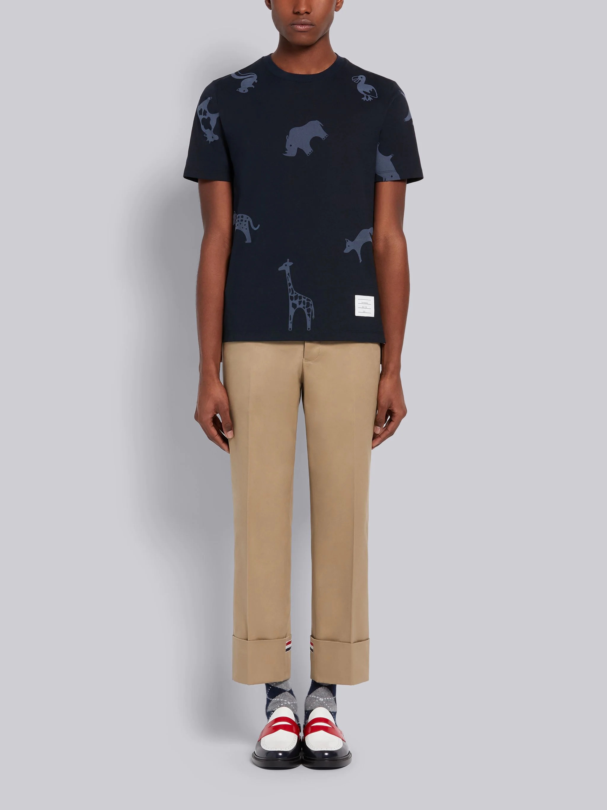 Navy Cotton Jersey Tonal Multi-Animal Icon Print Short Sleeve Tee - 4