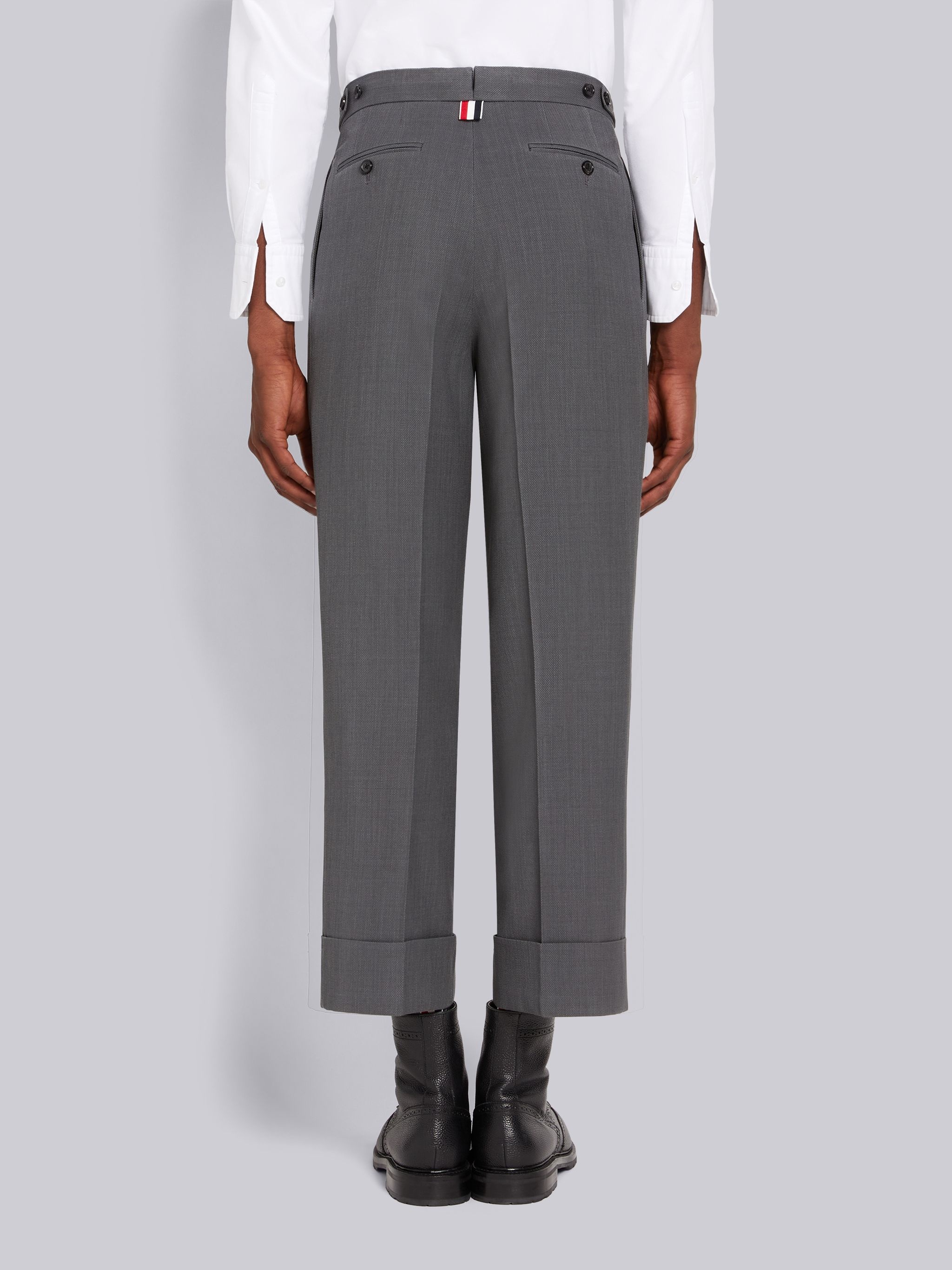 Medium Grey Wool Pique Suiting Single Pleat Trouser - 3