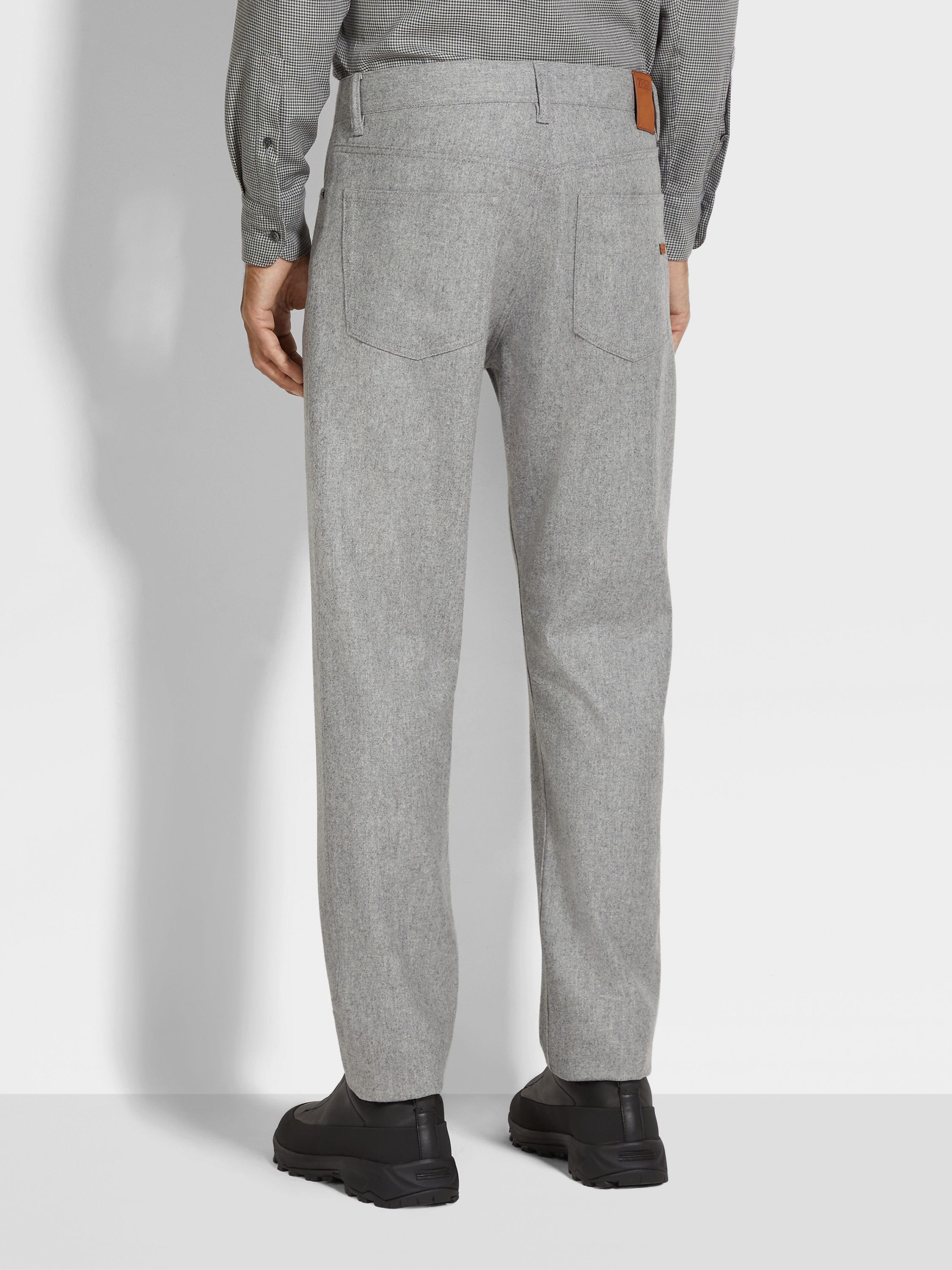 GREY MÉLANGE WOOL AND CASHMERE ROCCIA PANTS - 5