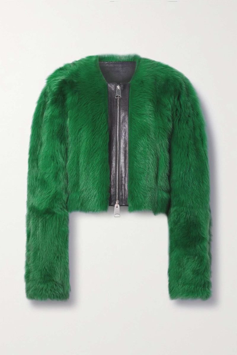 Gracell cropped leather-trimmed shearling jacket 1