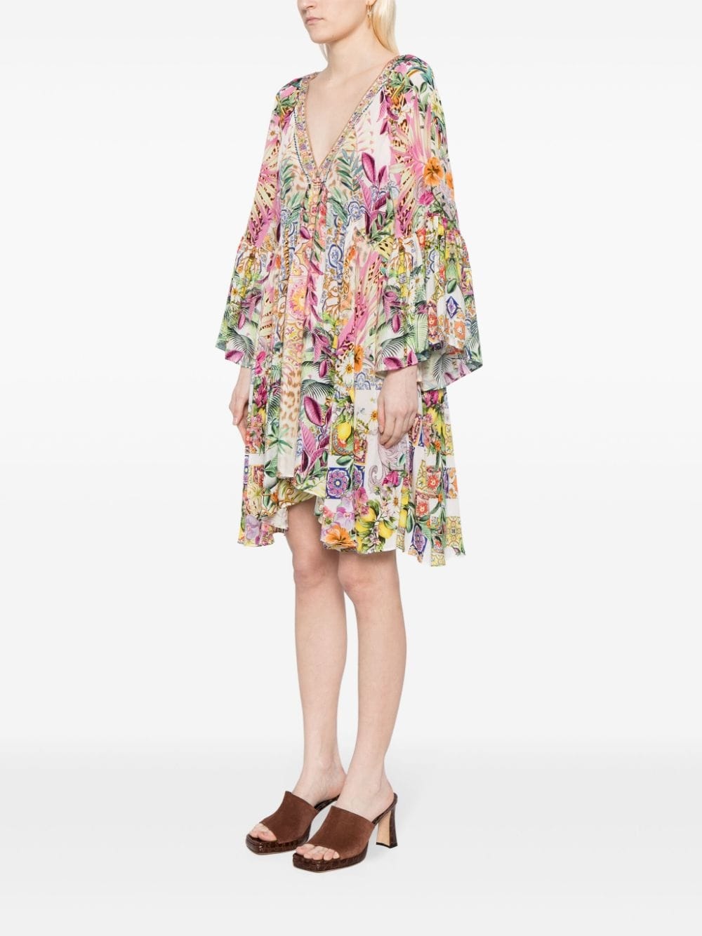 floral-print silk midi dress - 3
