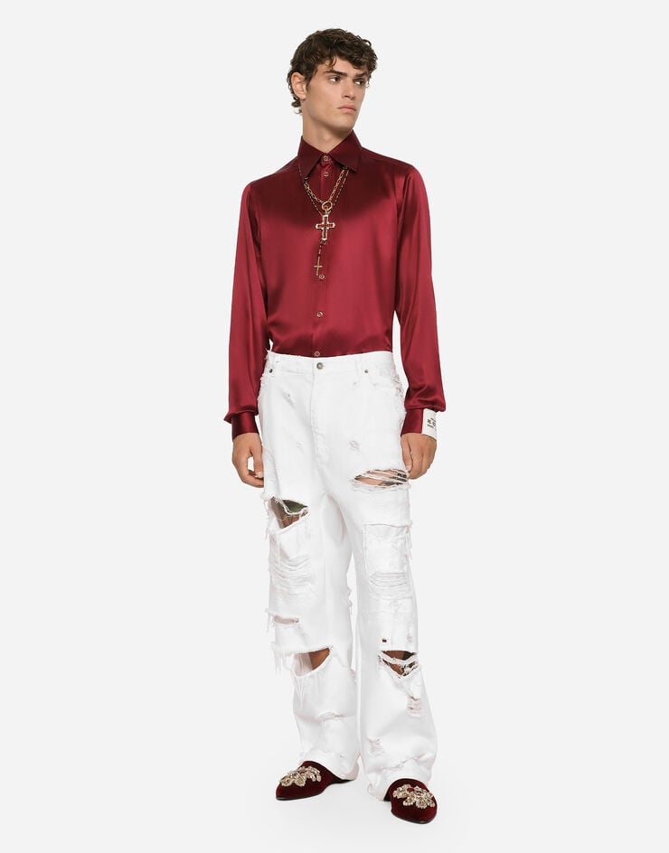 White denim straight-leg jeans with rips - 2