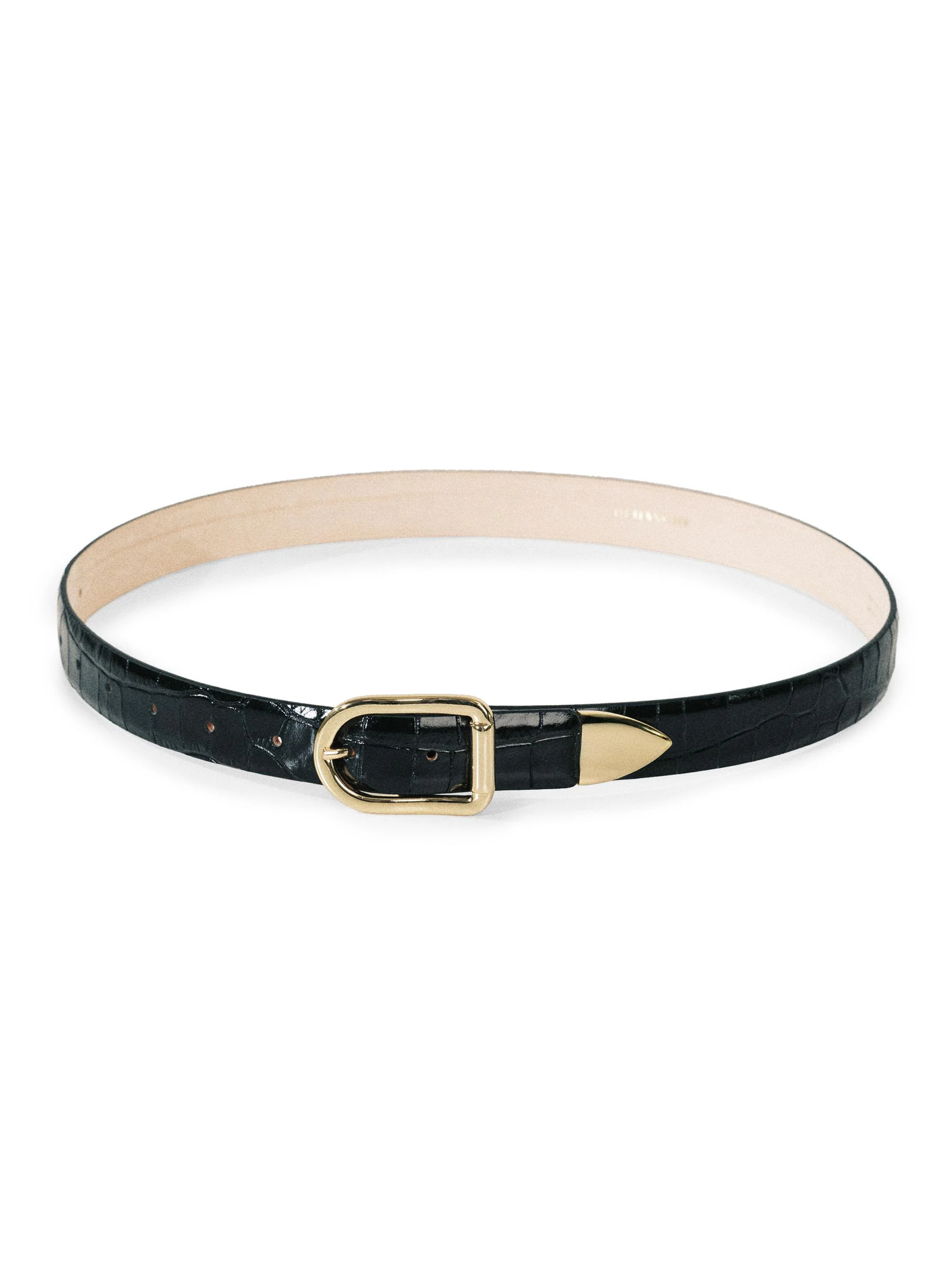 Women's Resort Mija Croc-Embossed Leather Belt - Black Croco Gold - 1