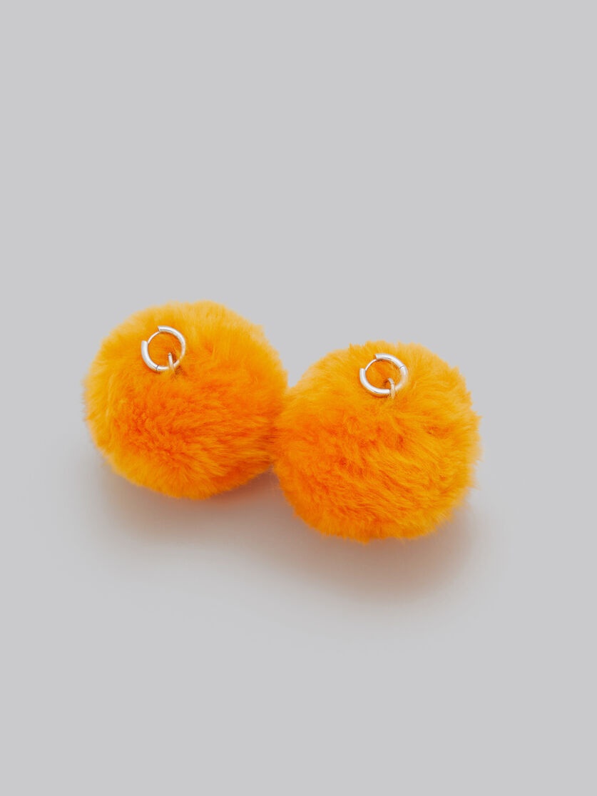 ORANGE FLUFFY POM-POM EARRINGS - 4