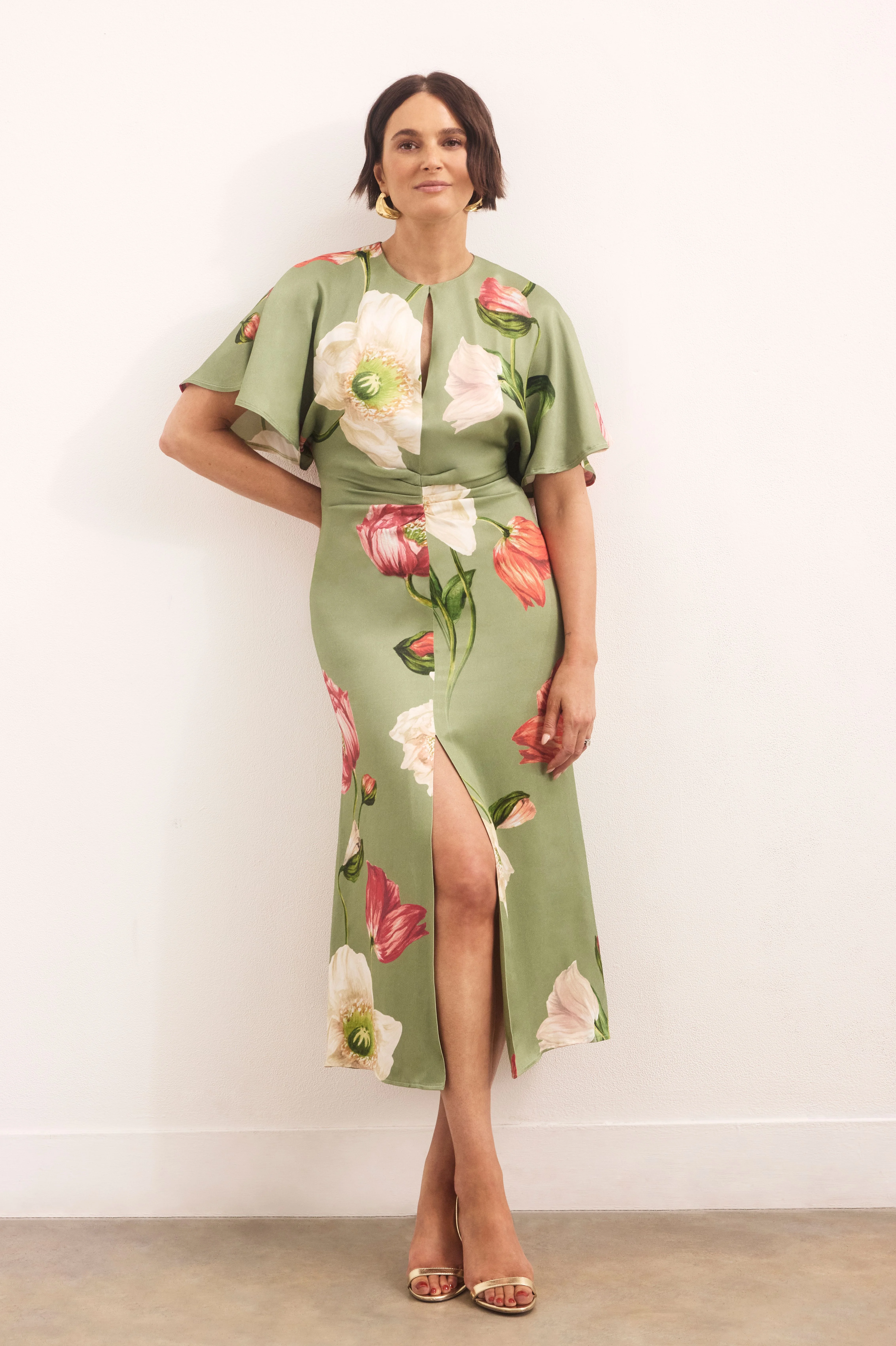 Floral Print Viscose Satin Crepe Woven Maxi Dress - 1