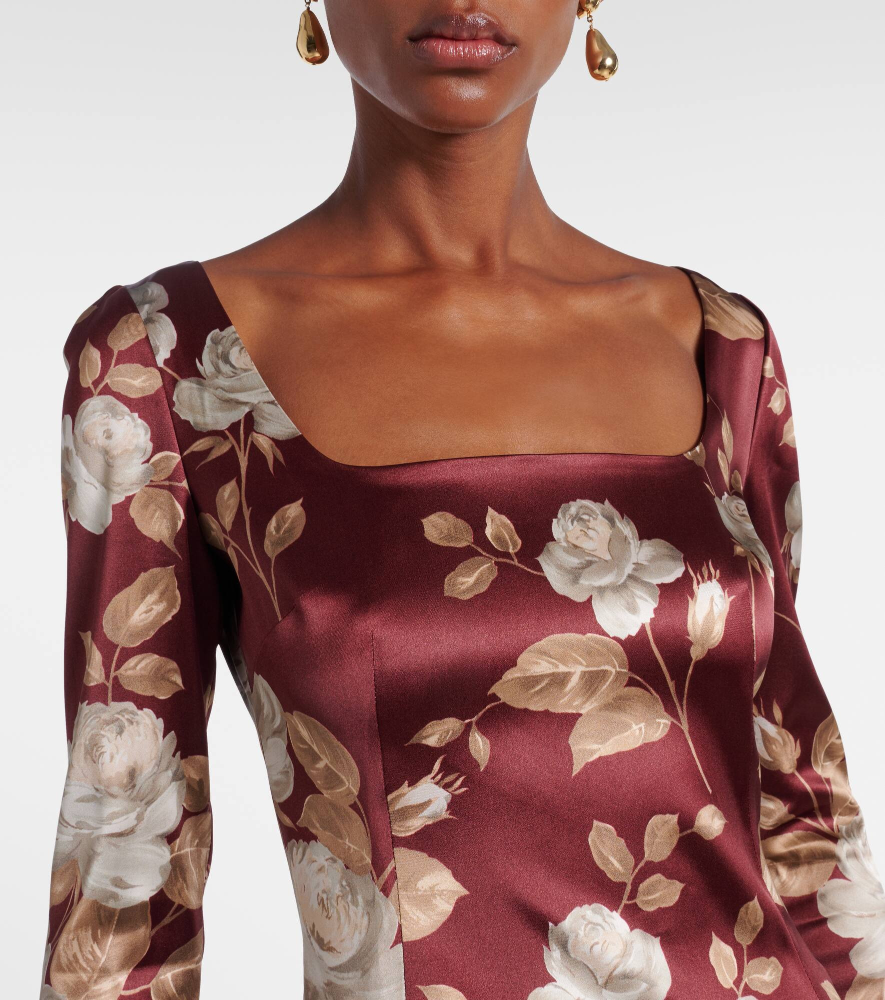 Floral satin midi dress - 4