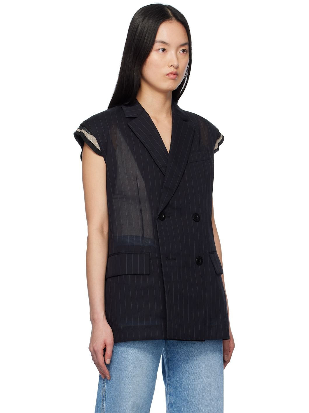 Black High Twist Voile Vest - 2