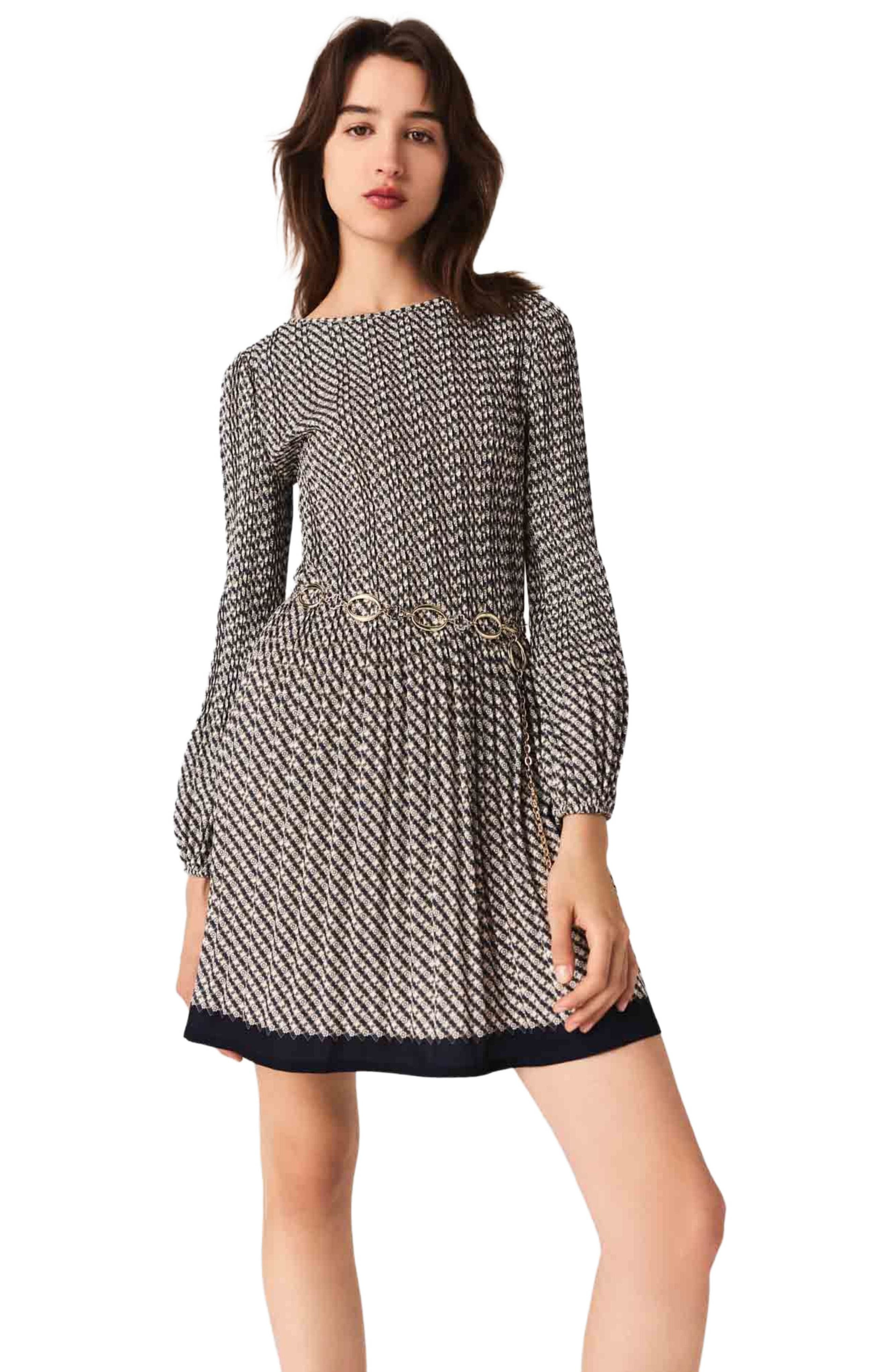 maje Printed pleated mini dress in Ecru Print-Tie at Nordstrom - 5